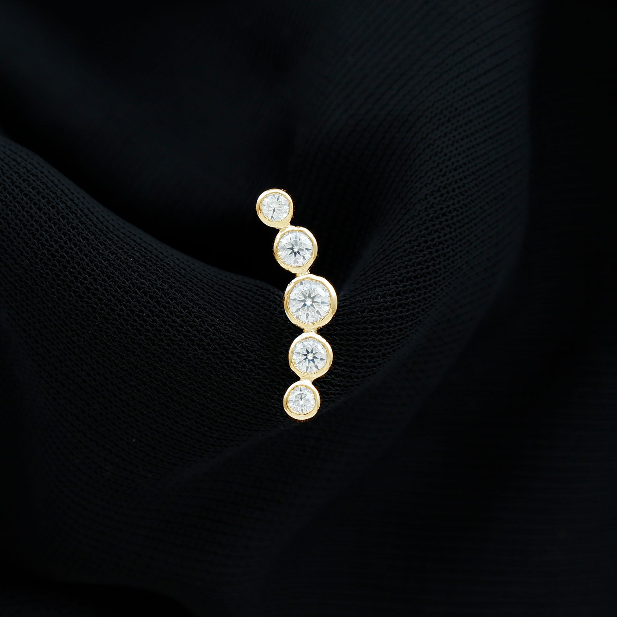 Bezel Set Round Moissanite Curved Crawler Earring D-VS1 - Rosec Jewels