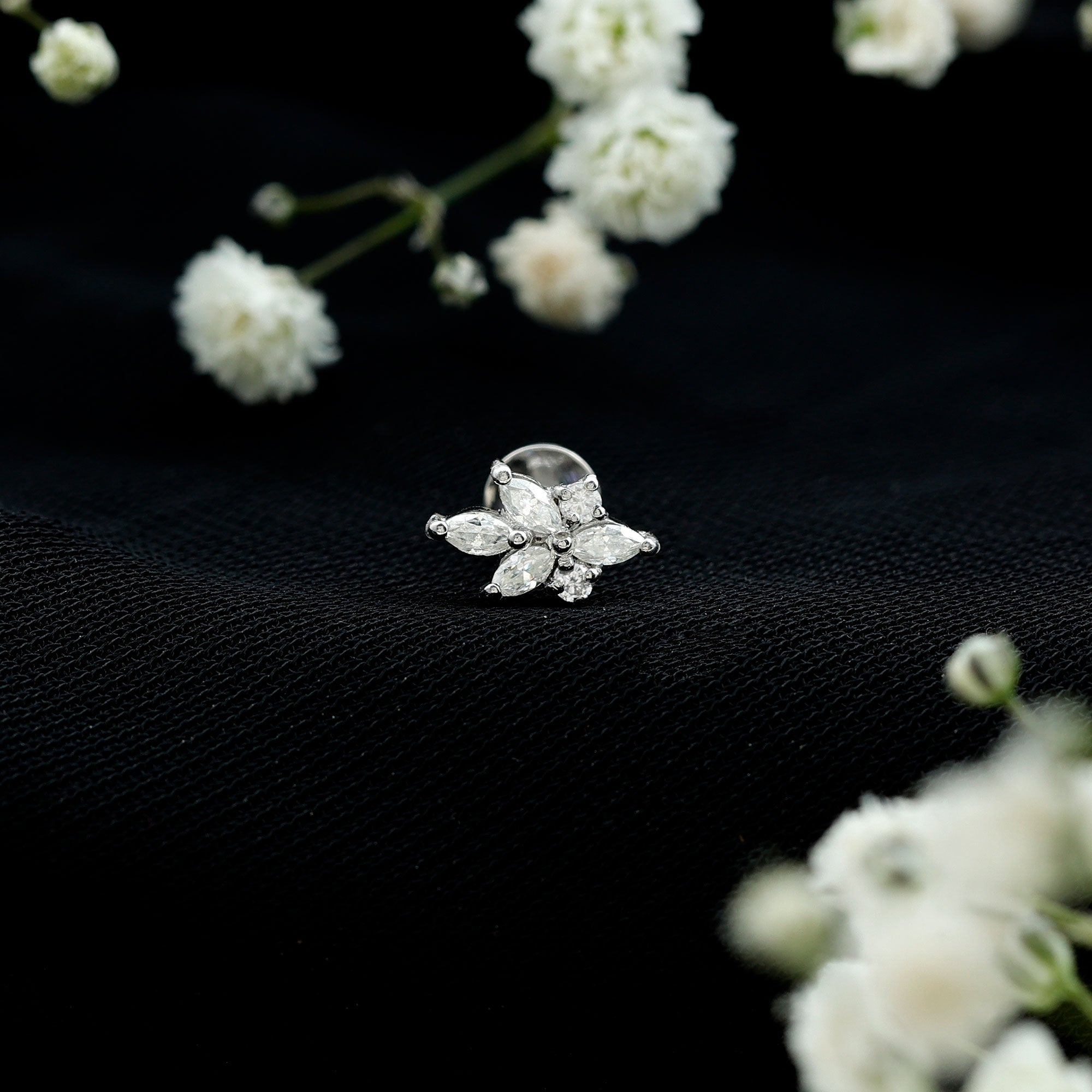Marquise and Round Moissanite Cluster Floral Earring D-VS1 - Rosec Jewels