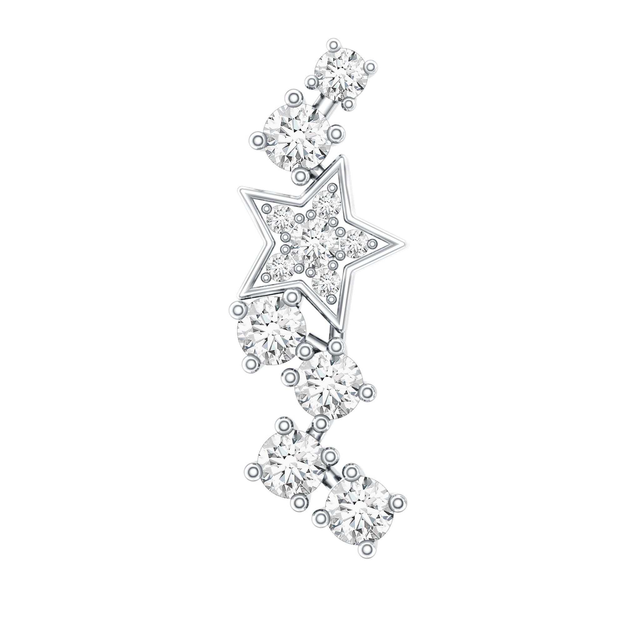Moissanite Star Crawler Earring for Helix Piercing D-VS1 - Rosec Jewels