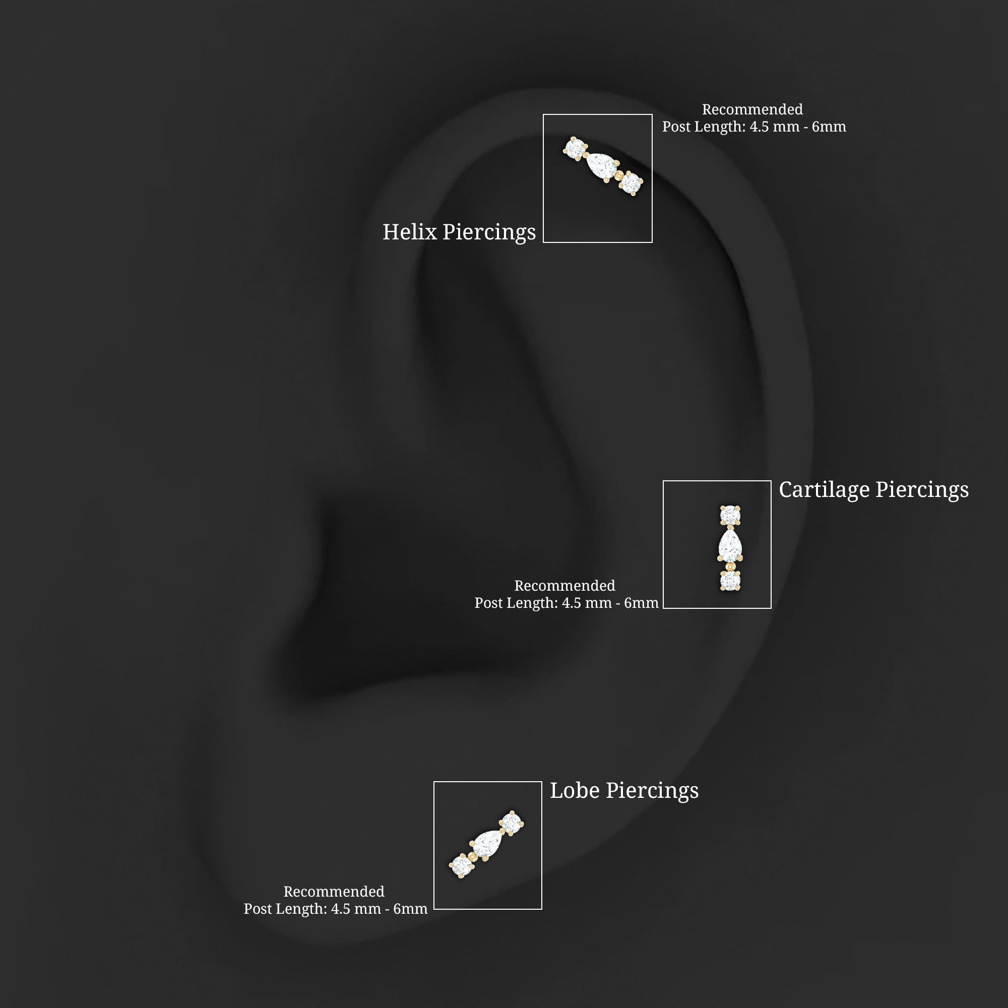 Natural Three Diamond Cartilage Earring with Flat Back Natural - ( HI-SI ) - Rosec Jewels