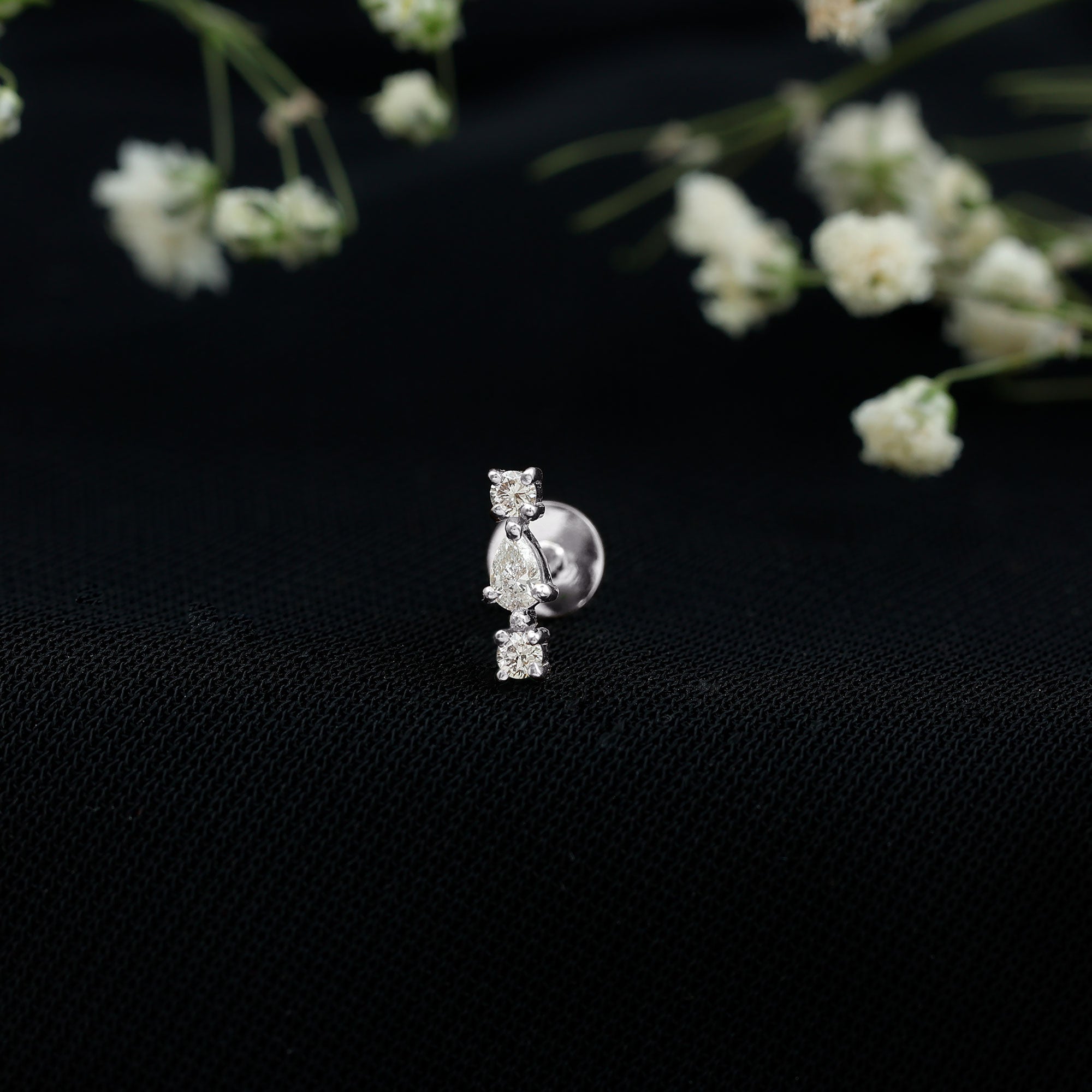Natural Three Diamond Cartilage Earring with Flat Back Natural - ( HI-SI ) - Rosec Jewels