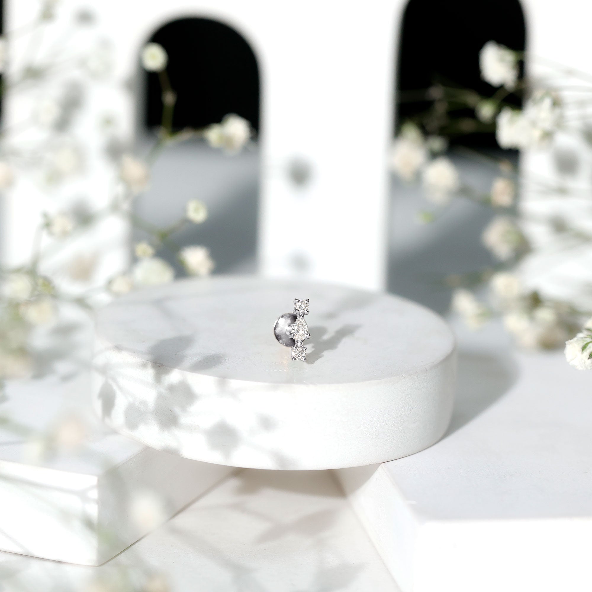 Natural Three Diamond Cartilage Earring with Flat Back Natural - ( HI-SI ) - Rosec Jewels