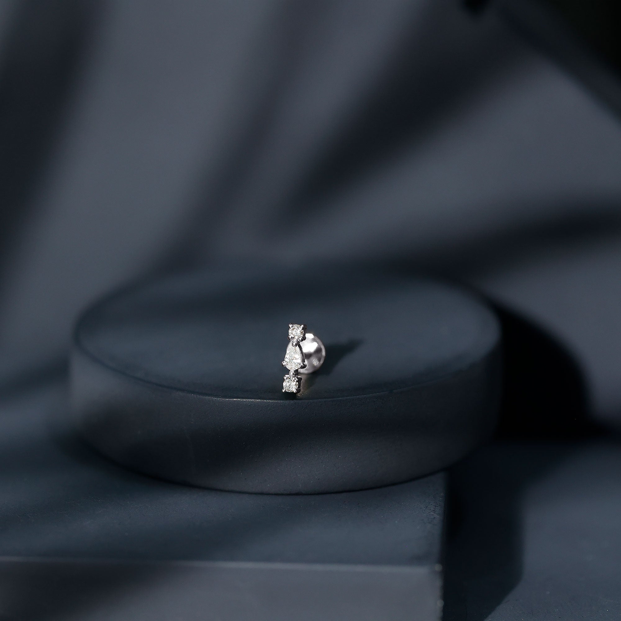 Natural Three Diamond Cartilage Earring with Flat Back Natural - ( HI-SI ) - Rosec Jewels