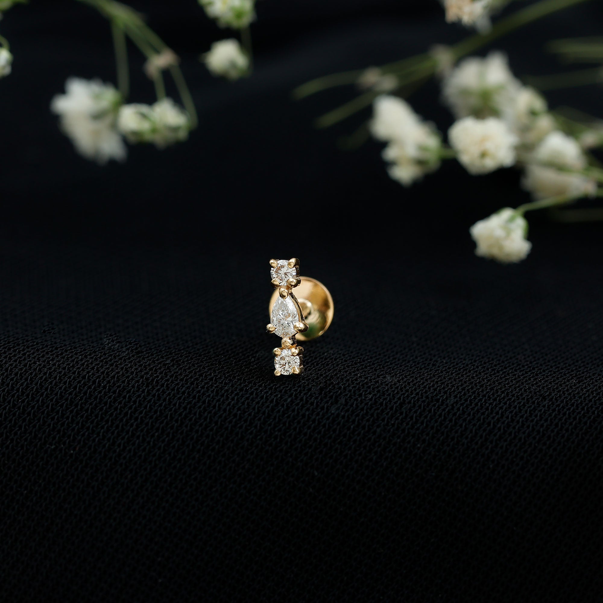 Natural Three Diamond Cartilage Earring with Flat Back Natural - ( HI-SI ) - Rosec Jewels