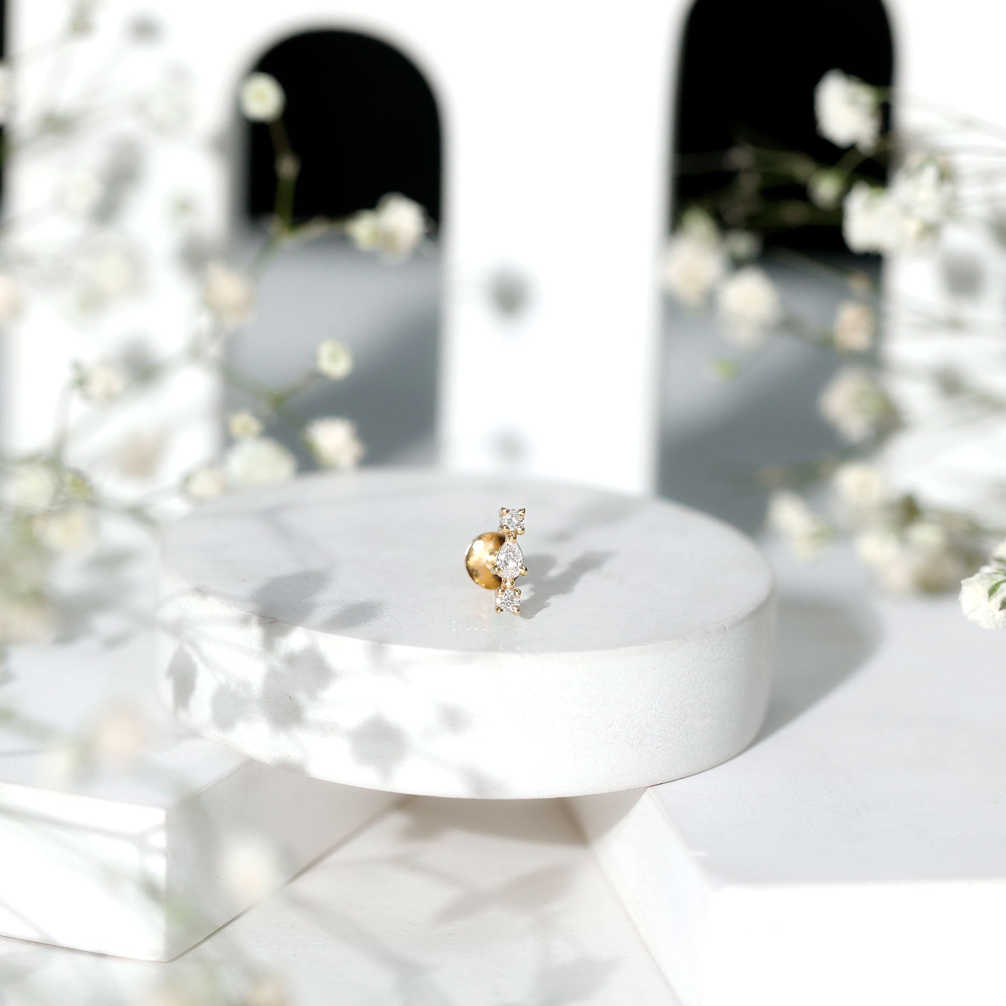 Natural Three Diamond Cartilage Earring with Flat Back Natural - ( HI-SI ) - Rosec Jewels