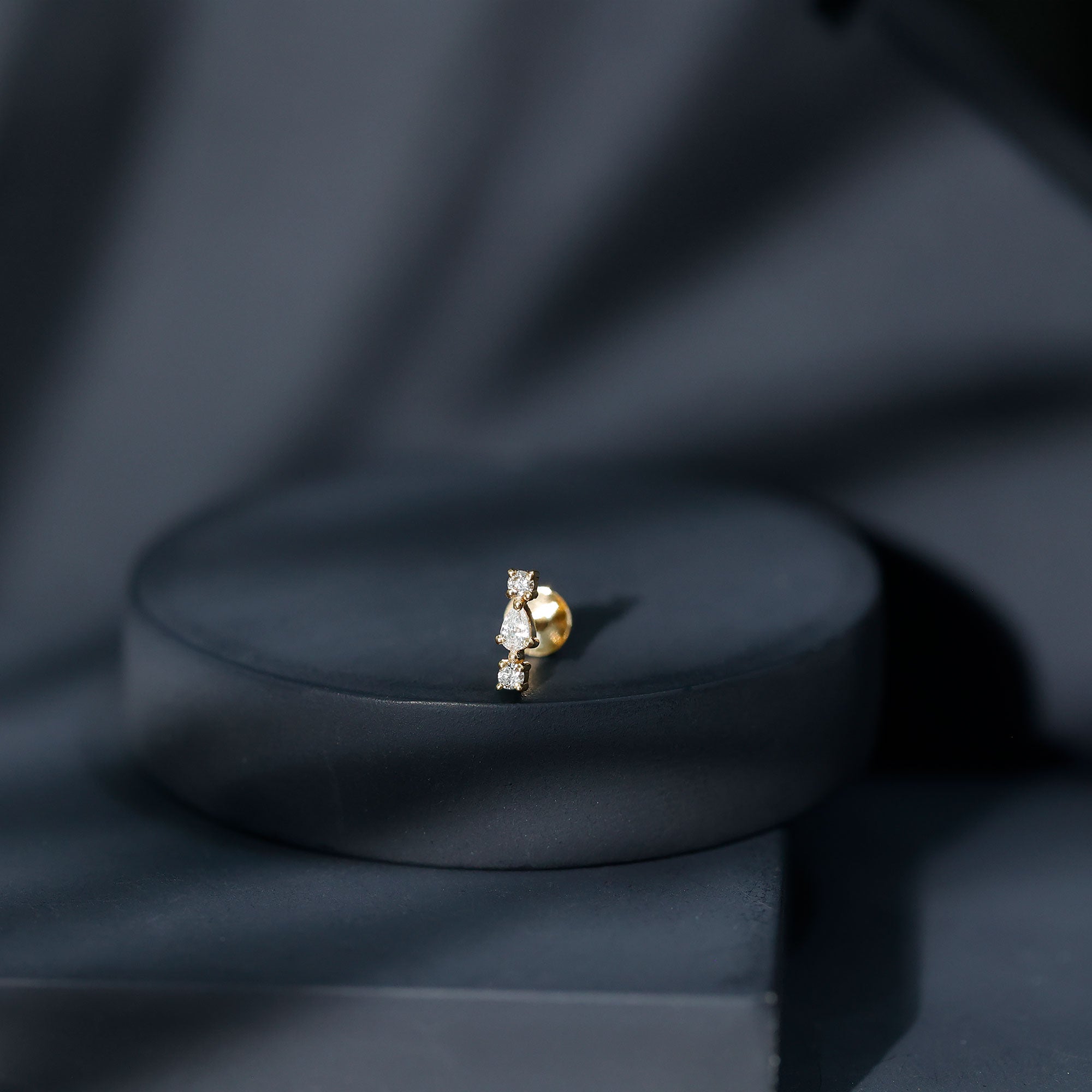 Natural Three Diamond Cartilage Earring with Flat Back Natural - ( HI-SI ) - Rosec Jewels