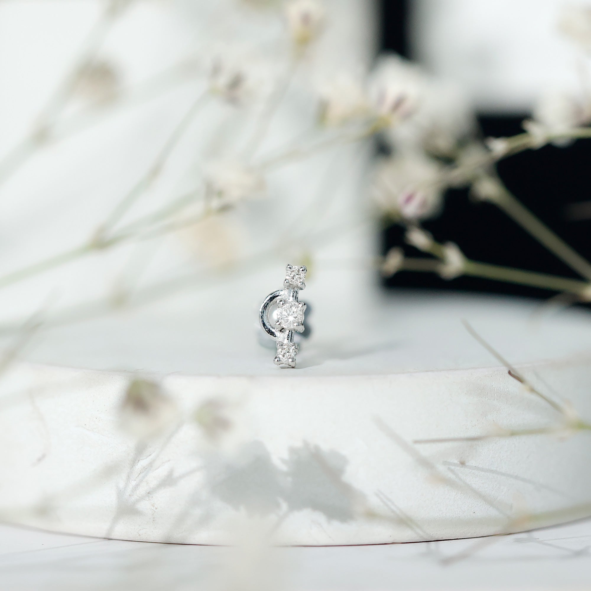 Natural Diamond Unique Tragus Earring with Certificate Natural - ( HI-SI ) - Rosec Jewels