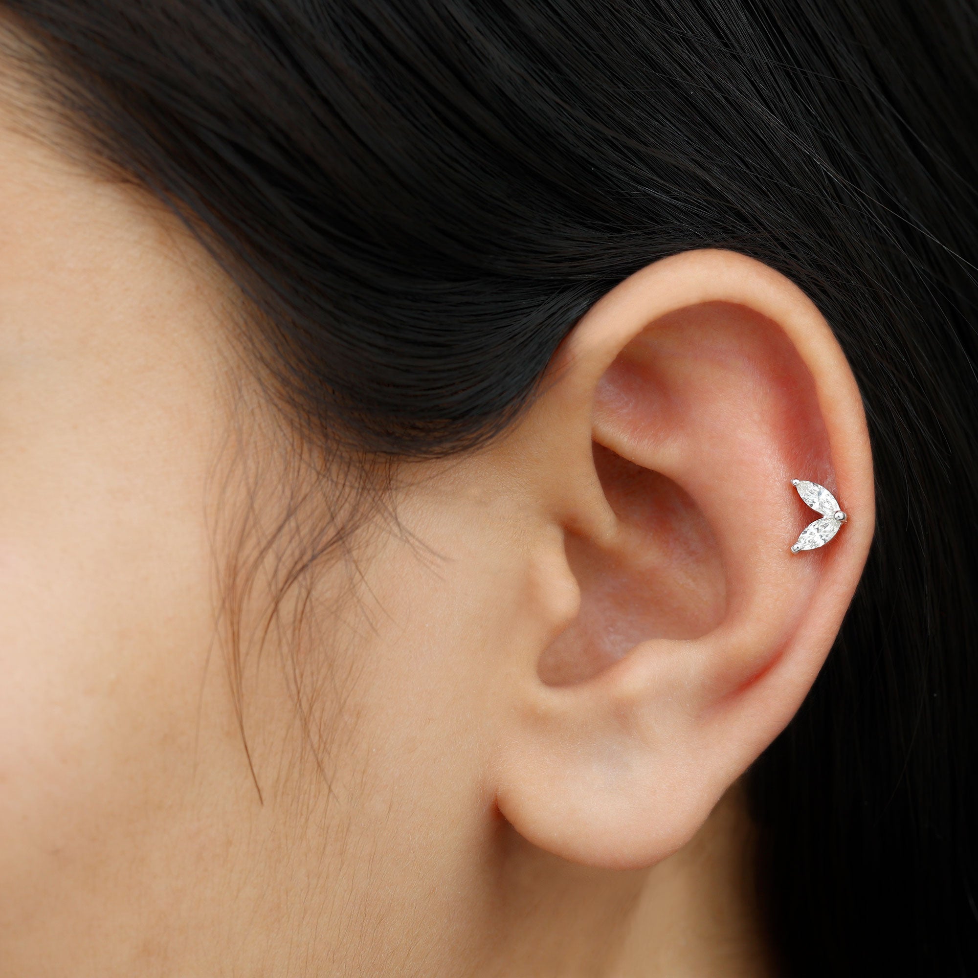 Marquise Cut Moissanite Two Stone Leaf Helix Earring D-VS1 - Rosec Jewels