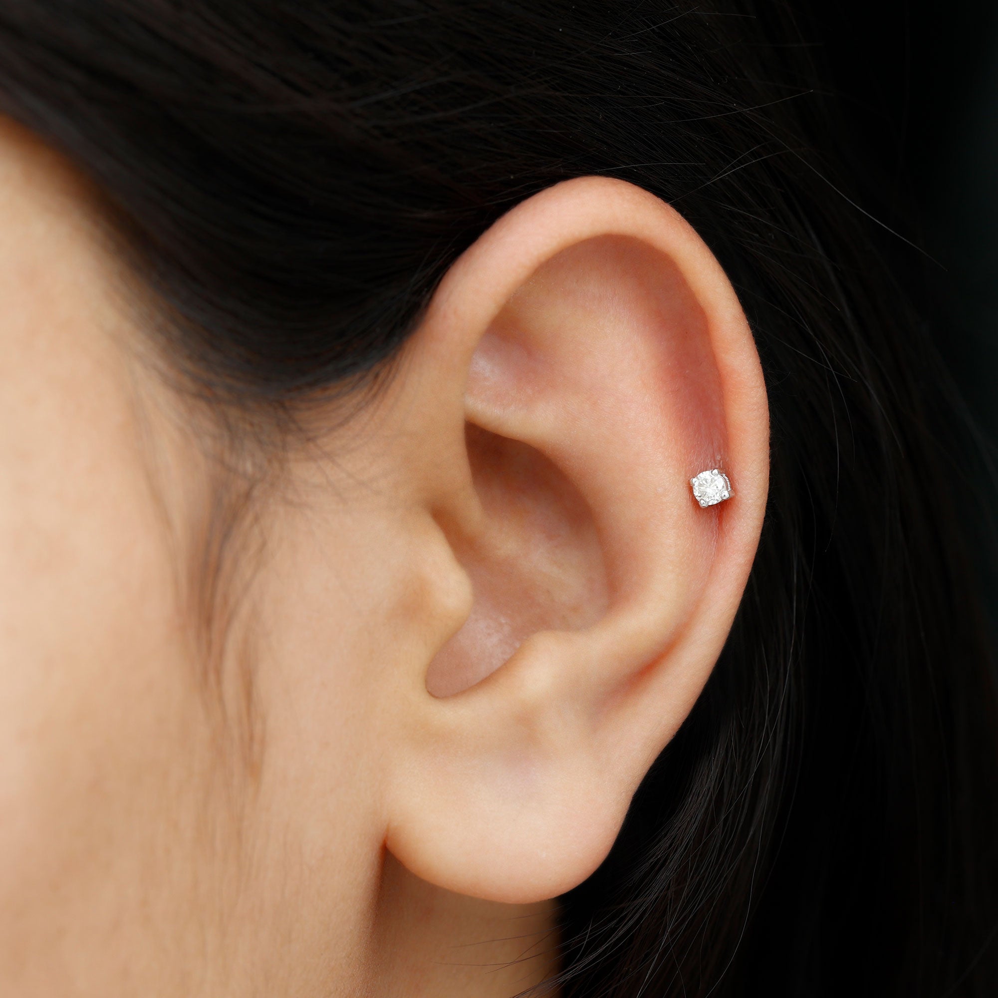 Tiny Round Moissanite Conch Earring with Flat Back D-VS1 - Rosec Jewels