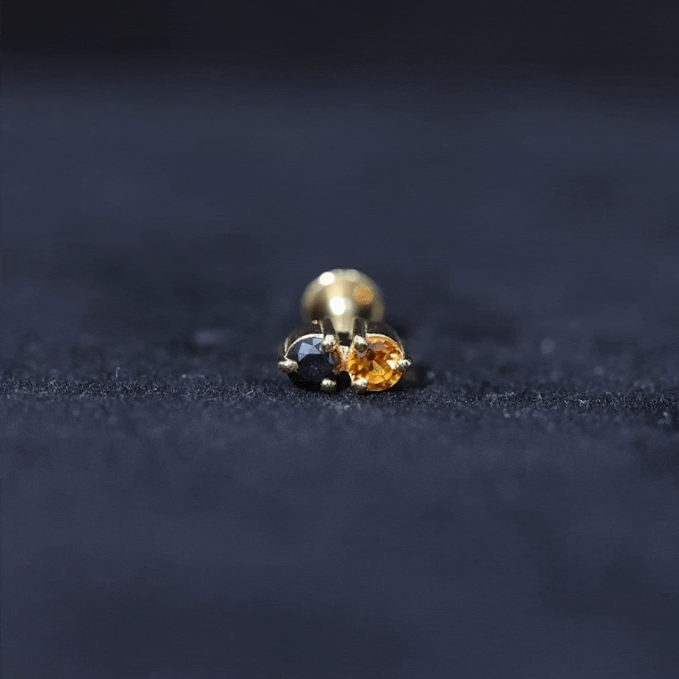 Minimal Citrine and Black Diamond 2 Stone Conch Earring Black Diamond - ( AAA ) - Quality - Rosec Jewels