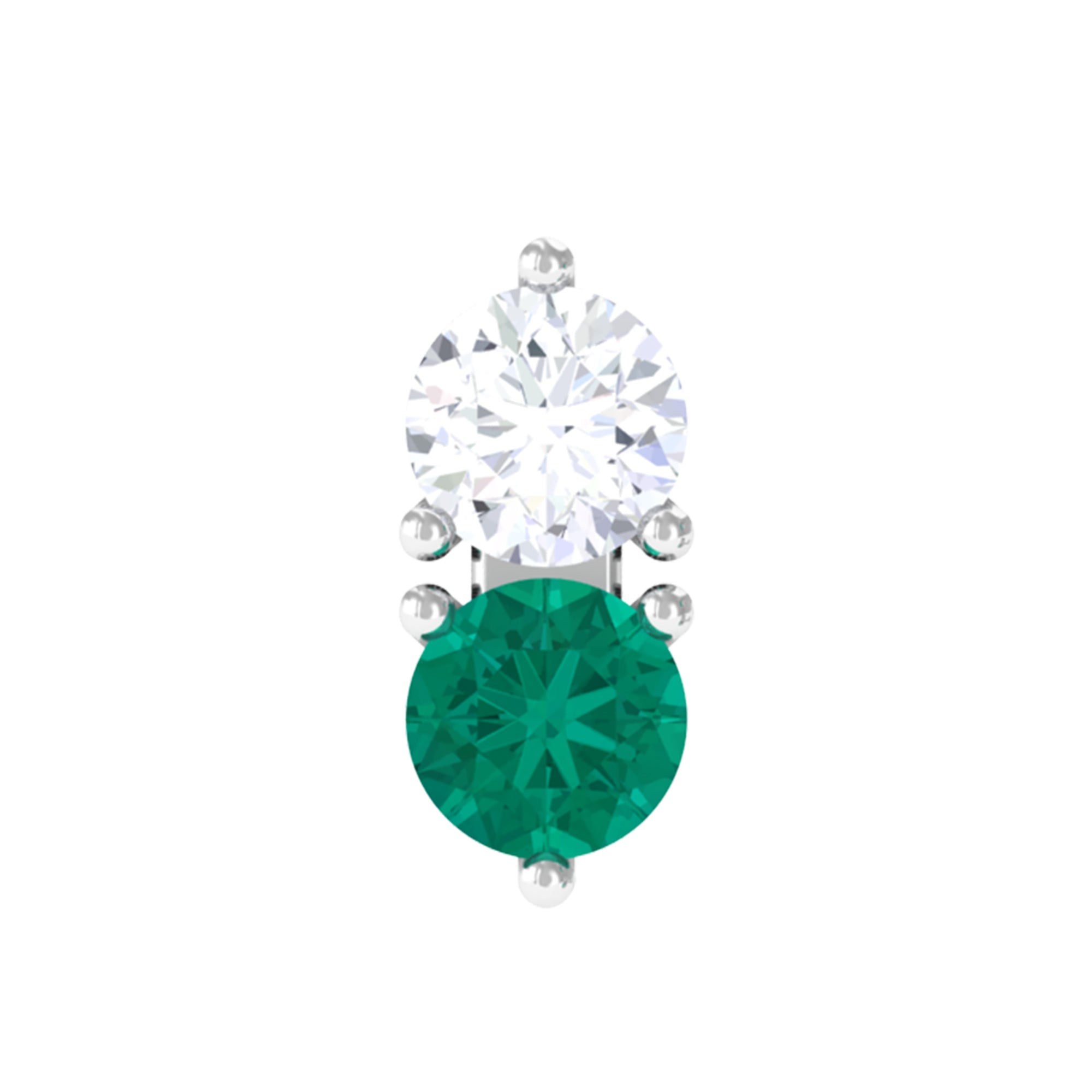 Dainty Emerald and Diamond Two Stone Tragus Earring AAA - Rosec Jewels