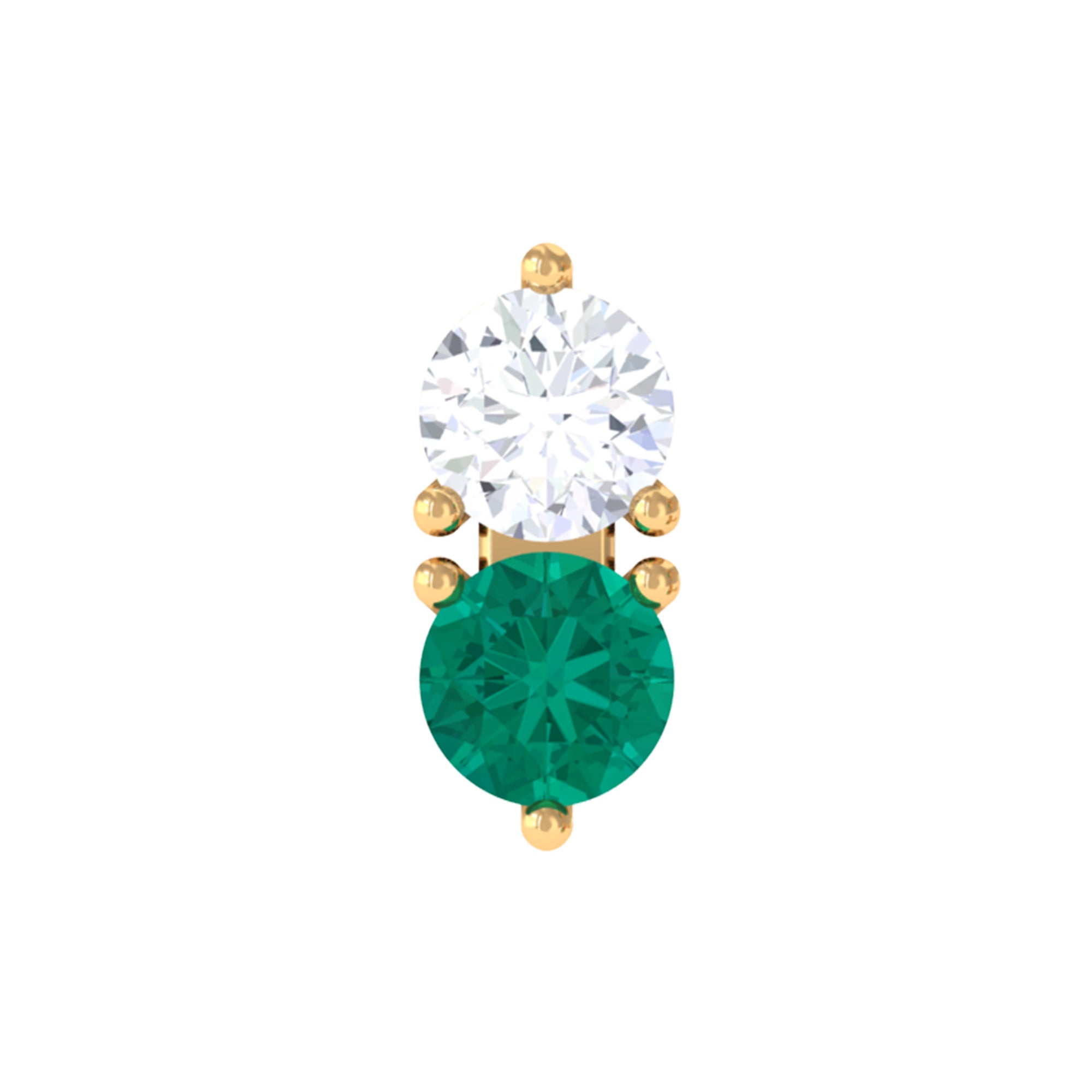 Dainty Emerald and Diamond Two Stone Tragus Earring AAA - Rosec Jewels