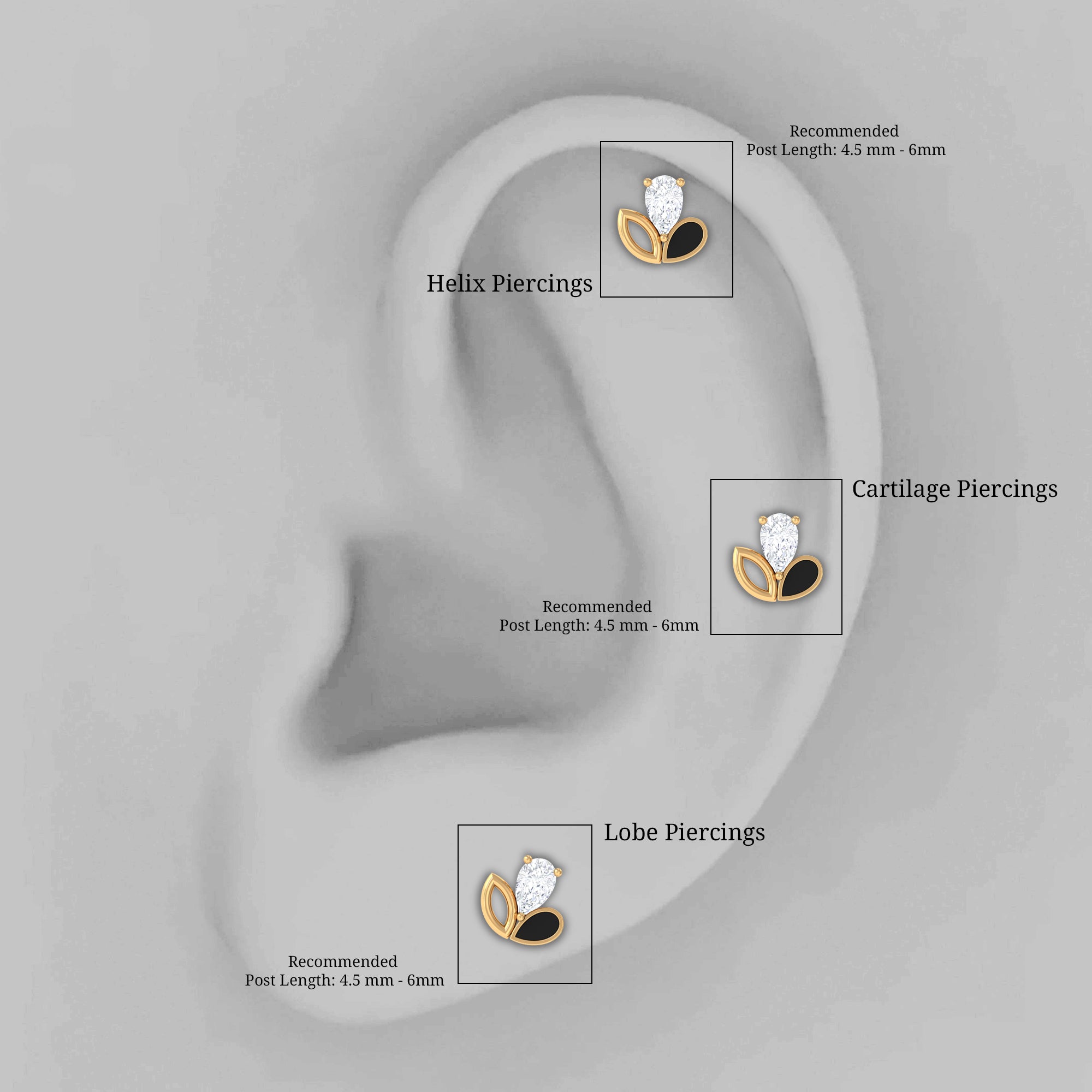 Pear Cut Moissanite Cartilage Earring with Black Enamel D-VS1 - Rosec Jewels