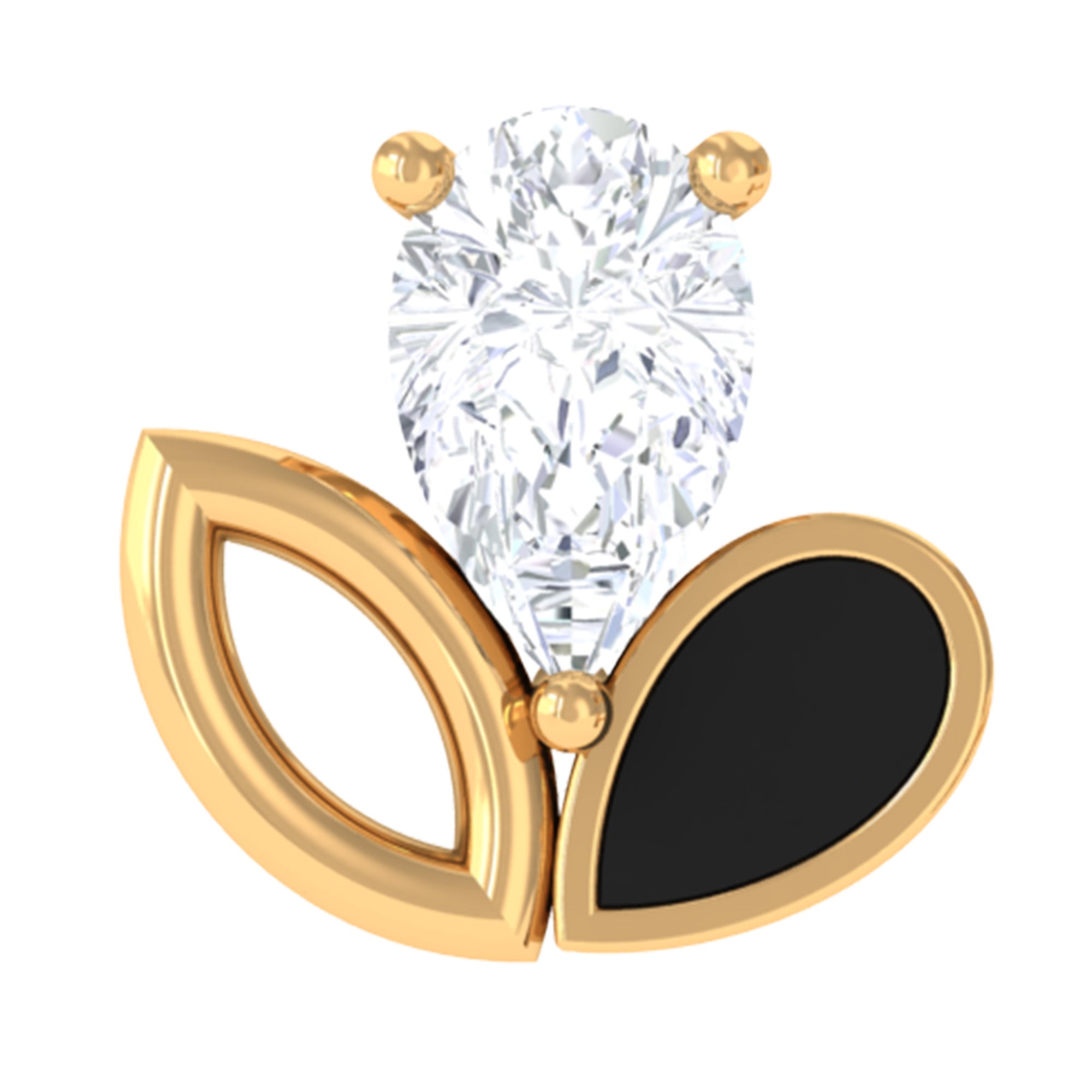 Pear Cut Moissanite Cartilage Earring with Black Enamel D-VS1 - Rosec Jewels