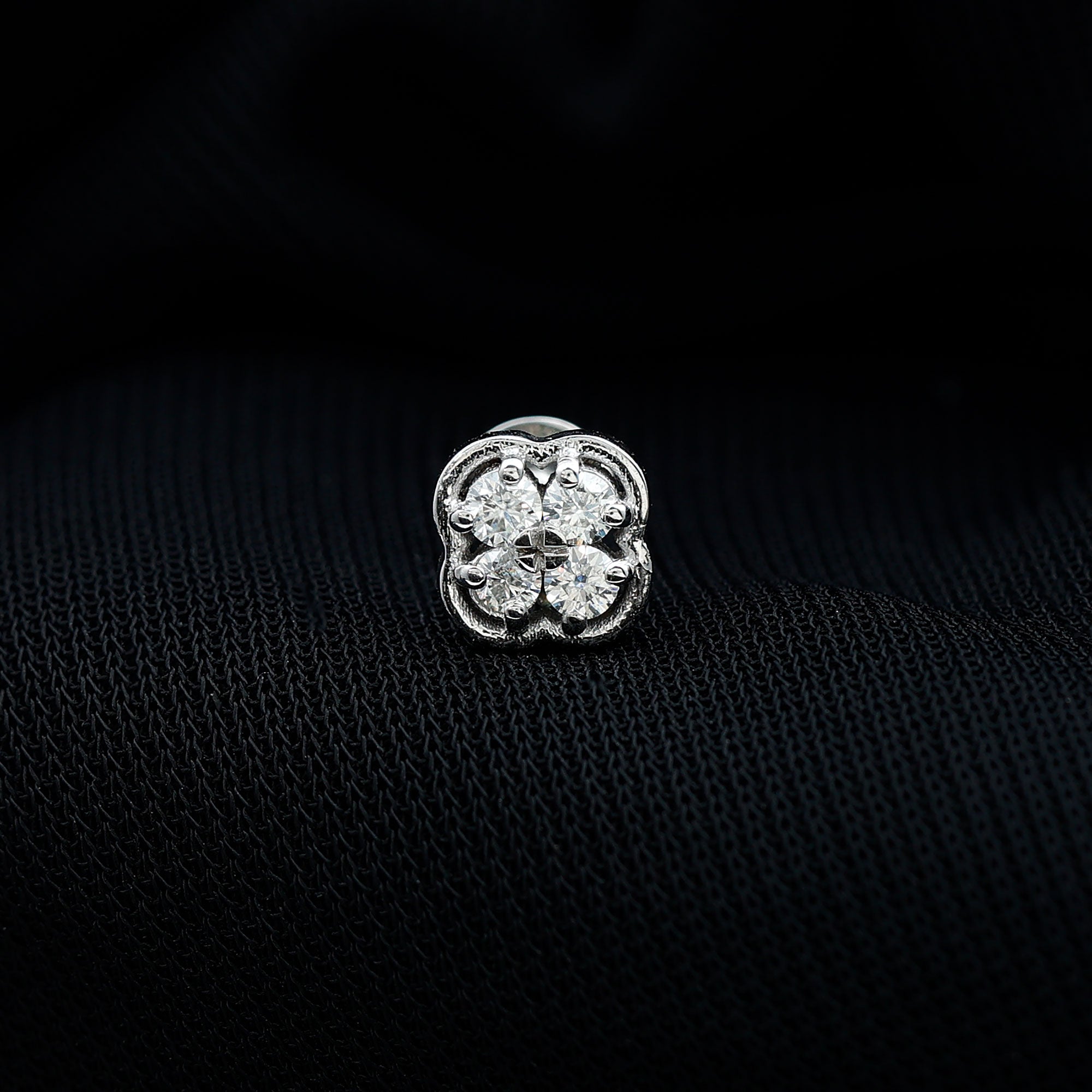 Moissanite Cluster Clover Earring for Helix Piercing D-VS1 - Rosec Jewels