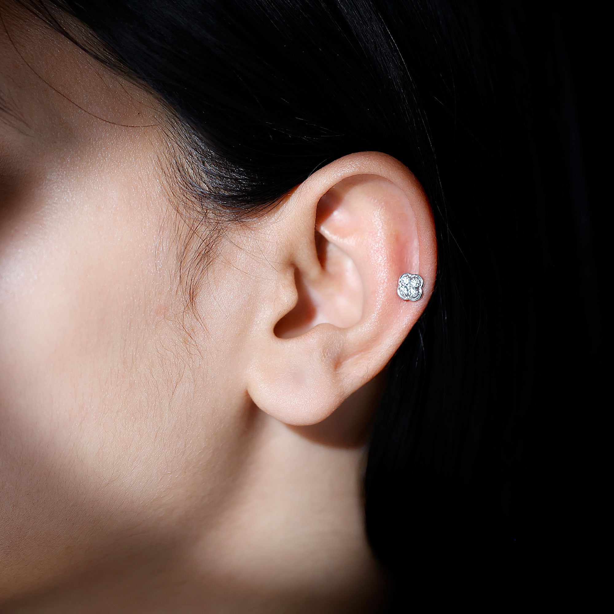 Moissanite Cluster Clover Earring for Helix Piercing D-VS1 - Rosec Jewels