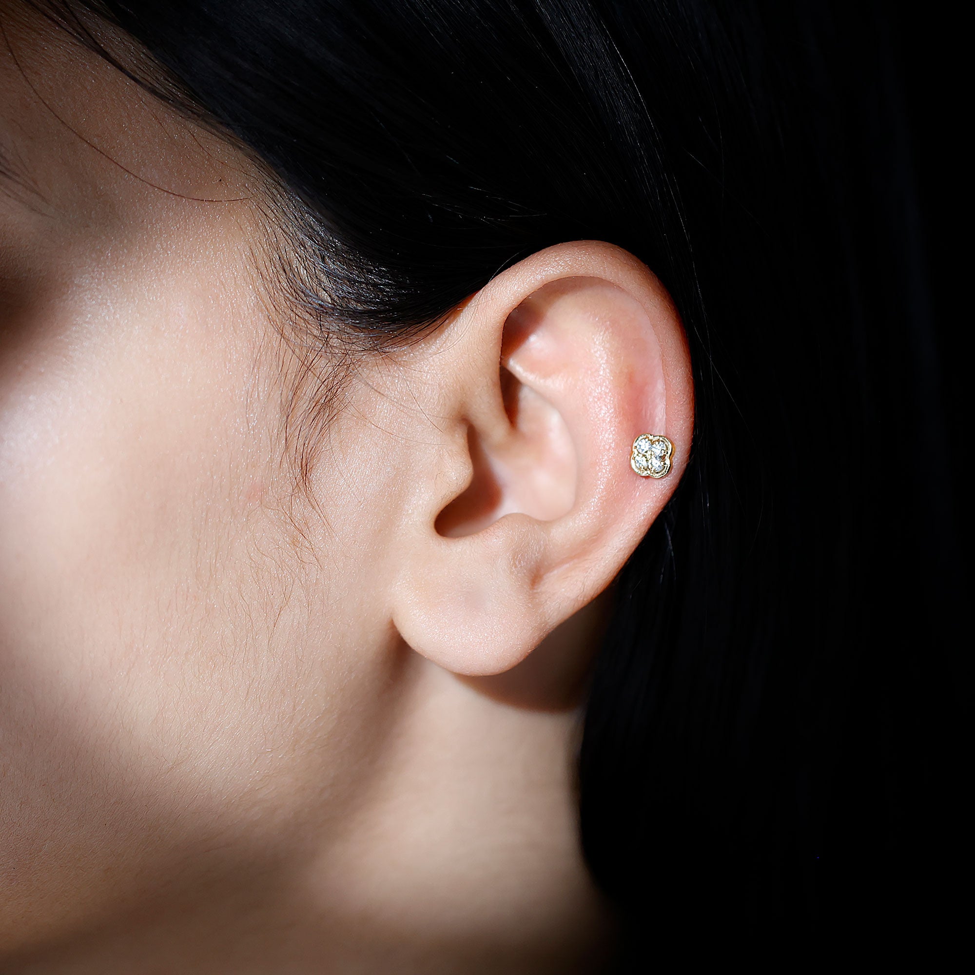Moissanite Cluster Clover Earring for Helix Piercing D-VS1 - Rosec Jewels