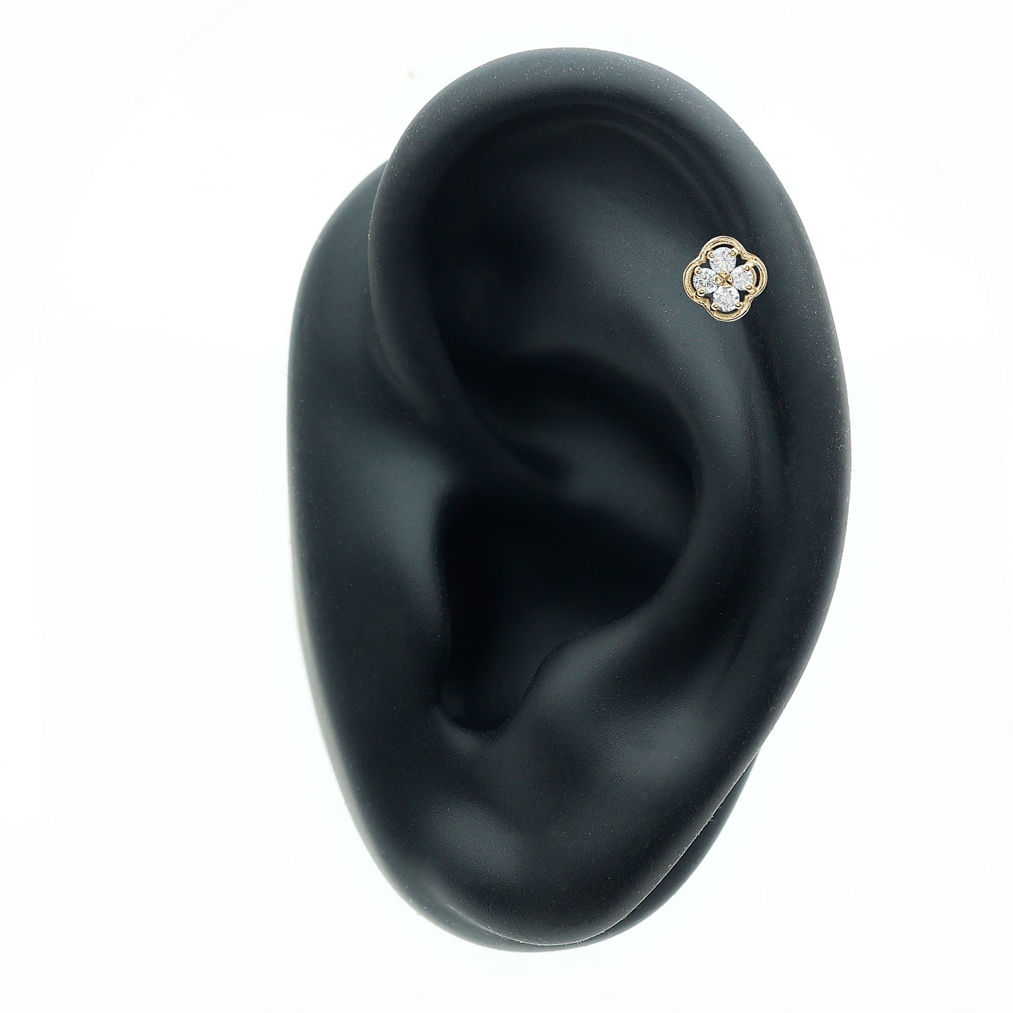 Moissanite Cluster Clover Earring for Helix Piercing D-VS1 - Rosec Jewels