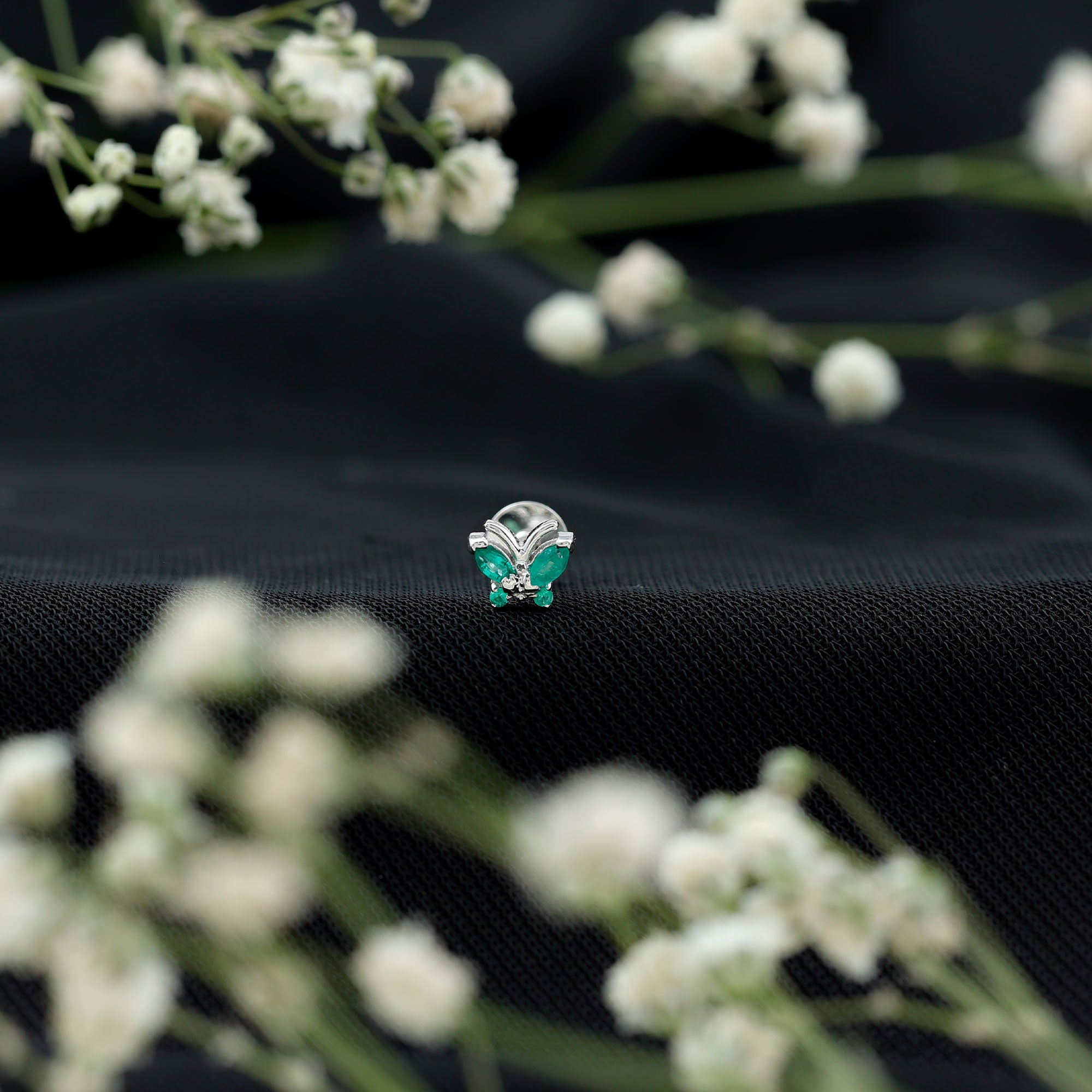 Natural Emerald Butterfly Earring for Cartilage Piercing AAA - Rosec Jewels