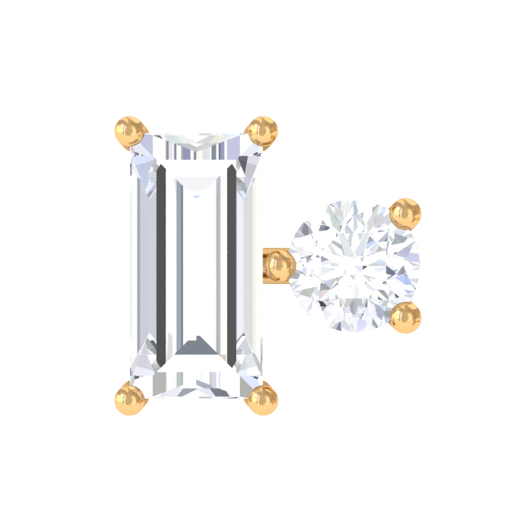Baguette and Round Cut Moissanite Tragus Earring