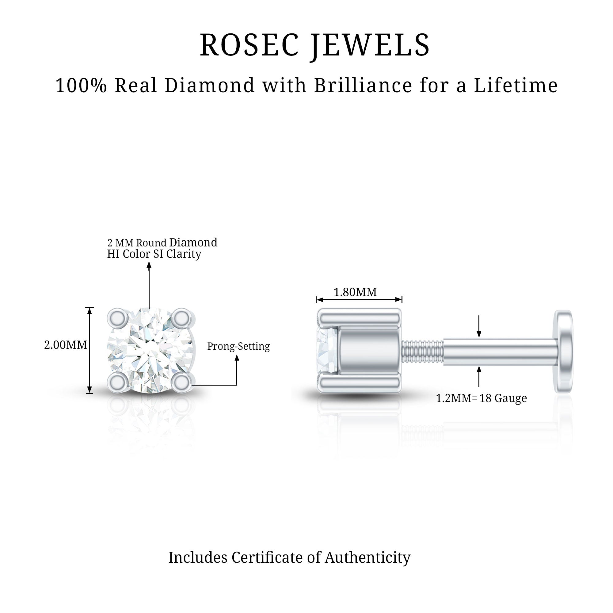 Natural Diamond Conch Piercing Earring Natural - ( HI-SI ) - Rosec Jewels