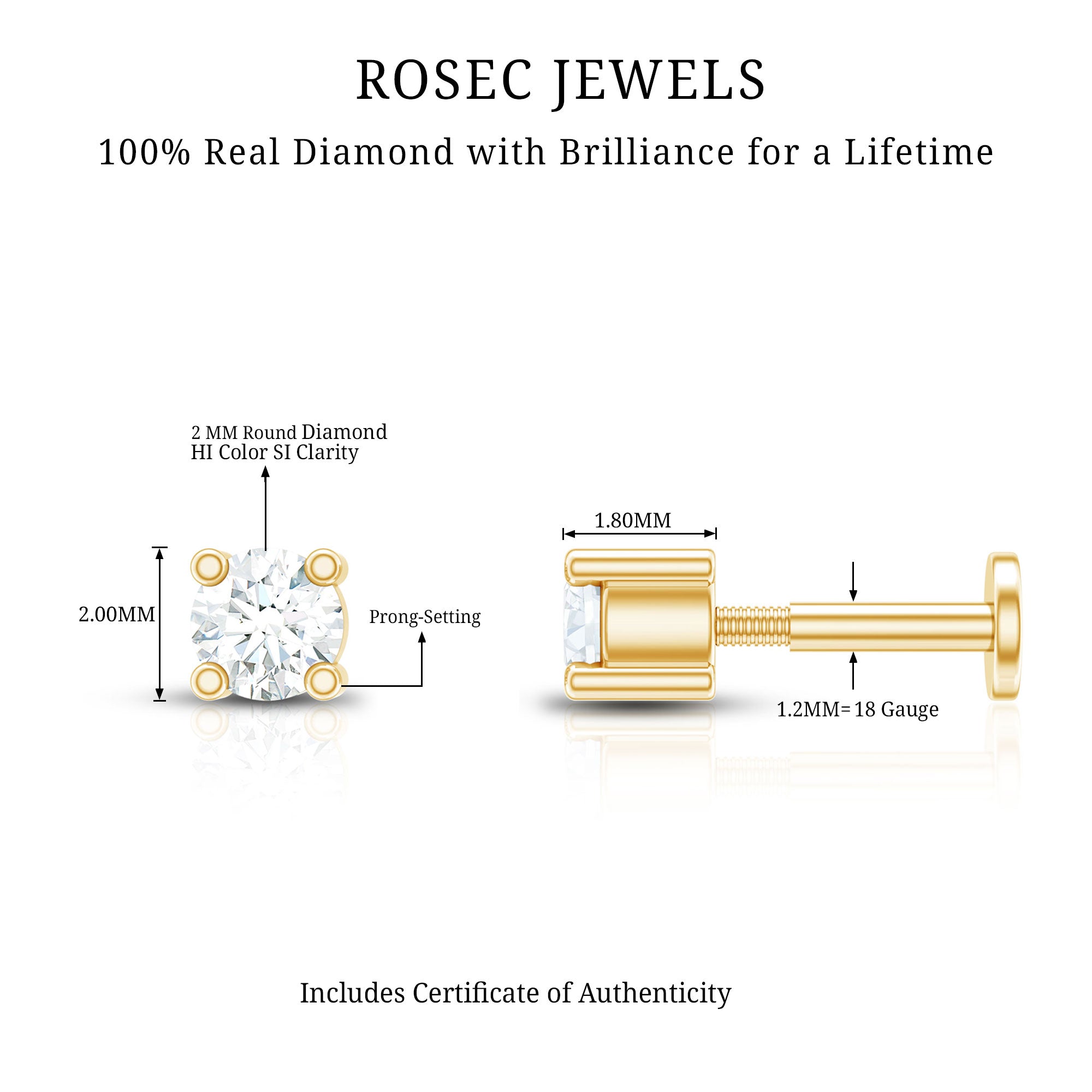 Natural Diamond Conch Piercing Earring Natural - ( HI-SI ) - Rosec Jewels