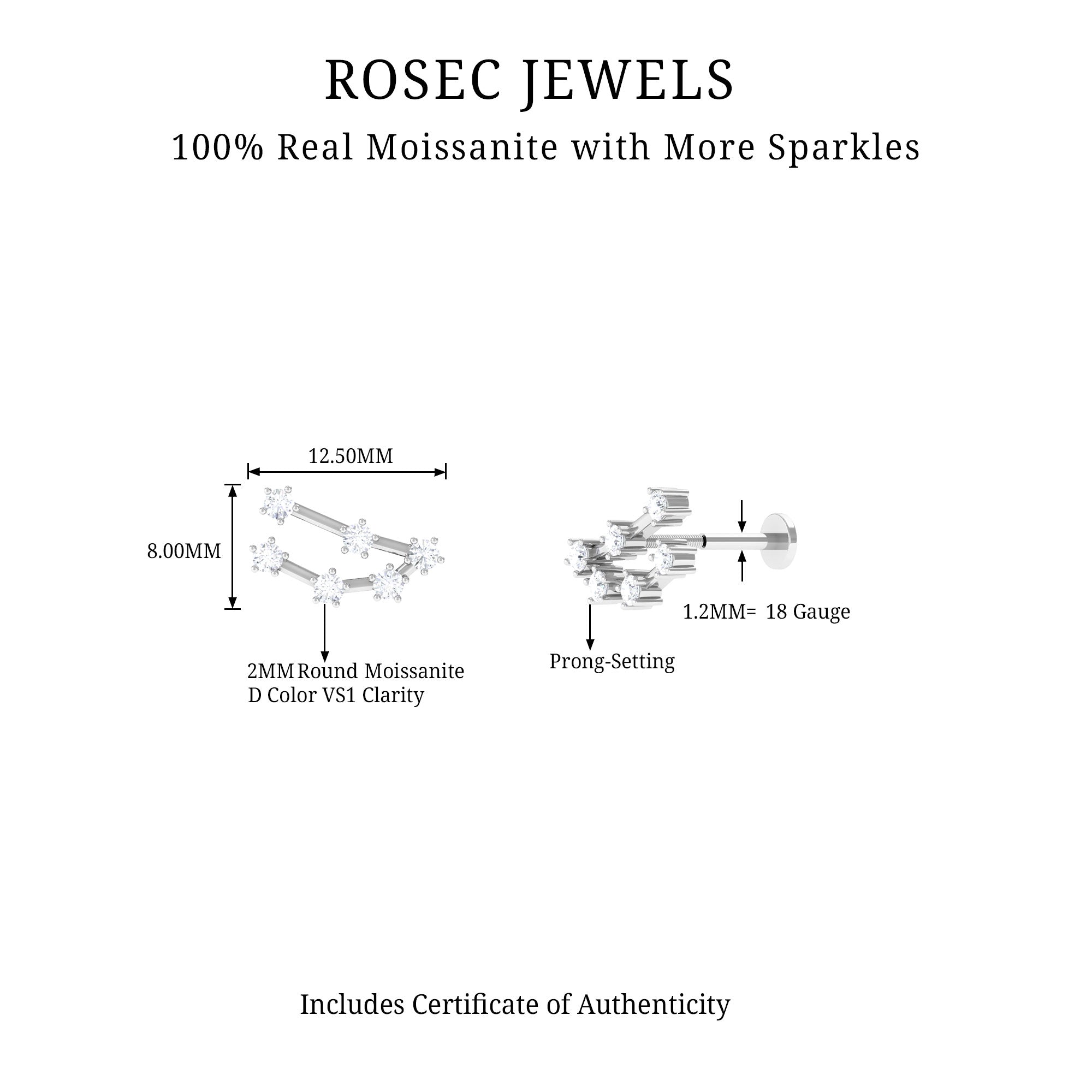 Certified Moissanite Capricorn Zodiac Ear Crawler Earring D-VS1 - Rosec Jewels