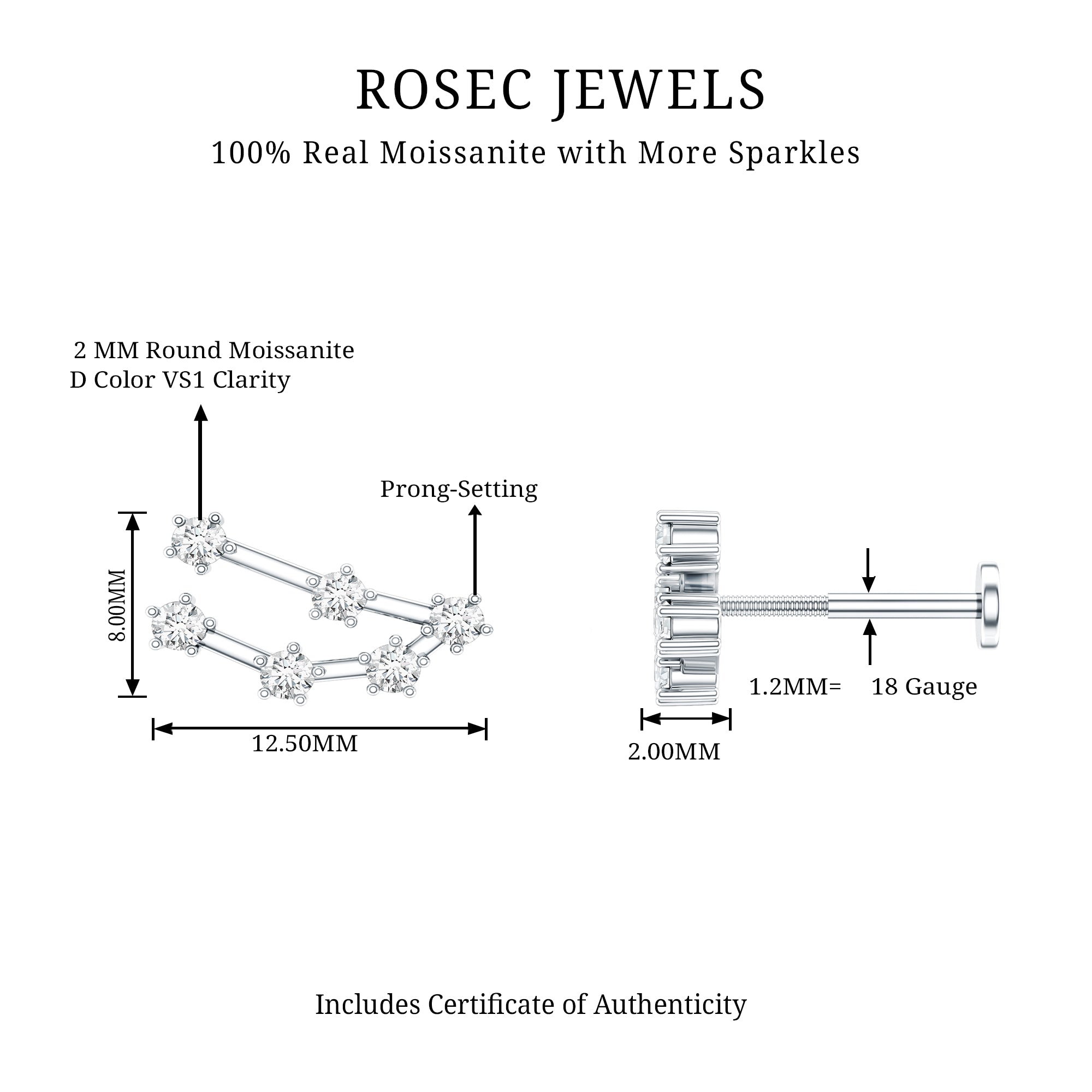 Certified Moissanite Capricorn Zodiac Ear Crawler Earring D-VS1 - Rosec Jewels
