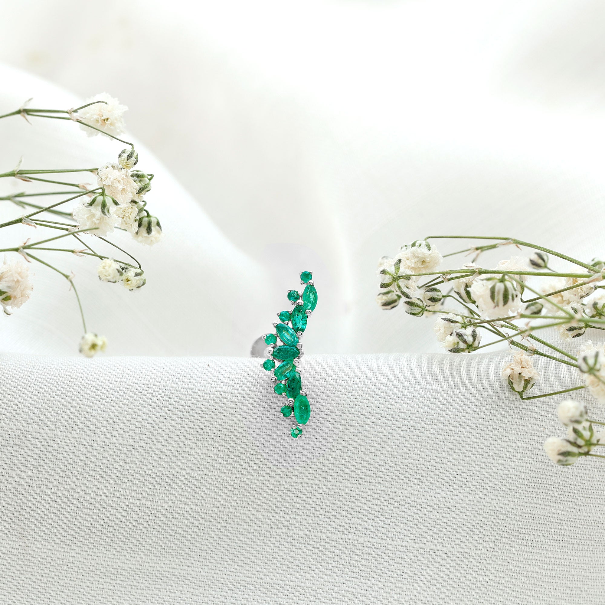 Natural Marquise Emerald Crawler Cartilage Earring AAA - Rosec Jewels