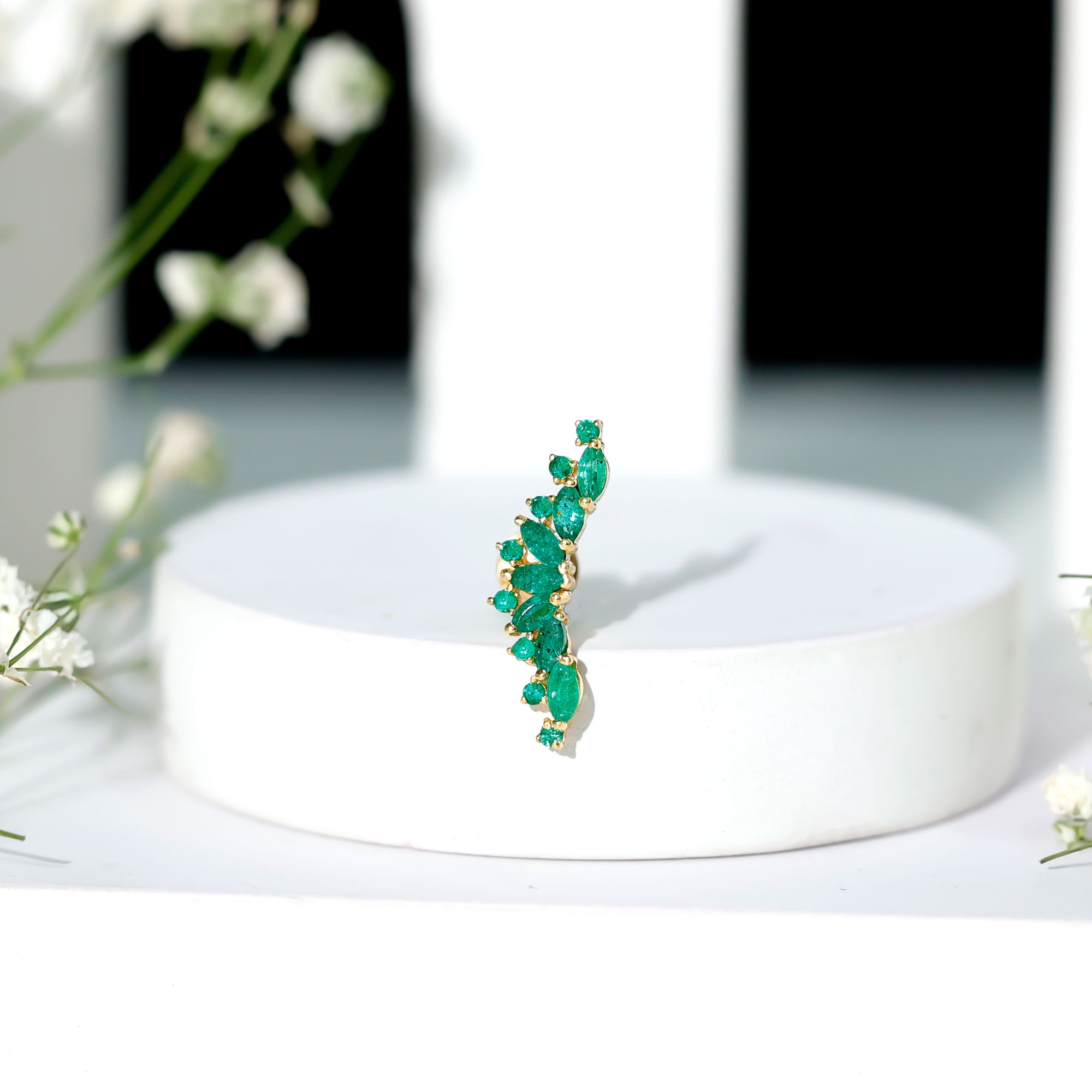 Natural Marquise Emerald Crawler Cartilage Earring AAA - Rosec Jewels