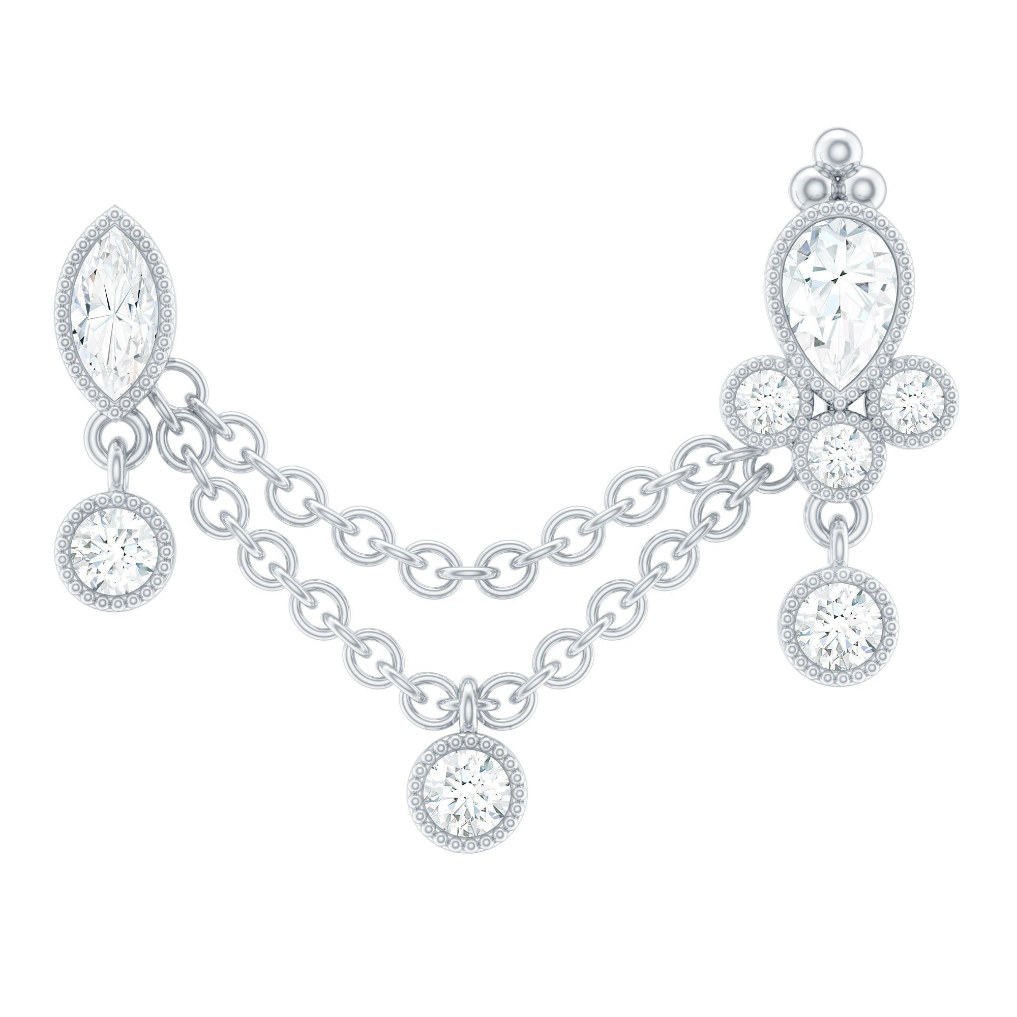 Certified Moissanite Double Chain Earring for Helix Piercing D-VS1 - Rosec Jewels