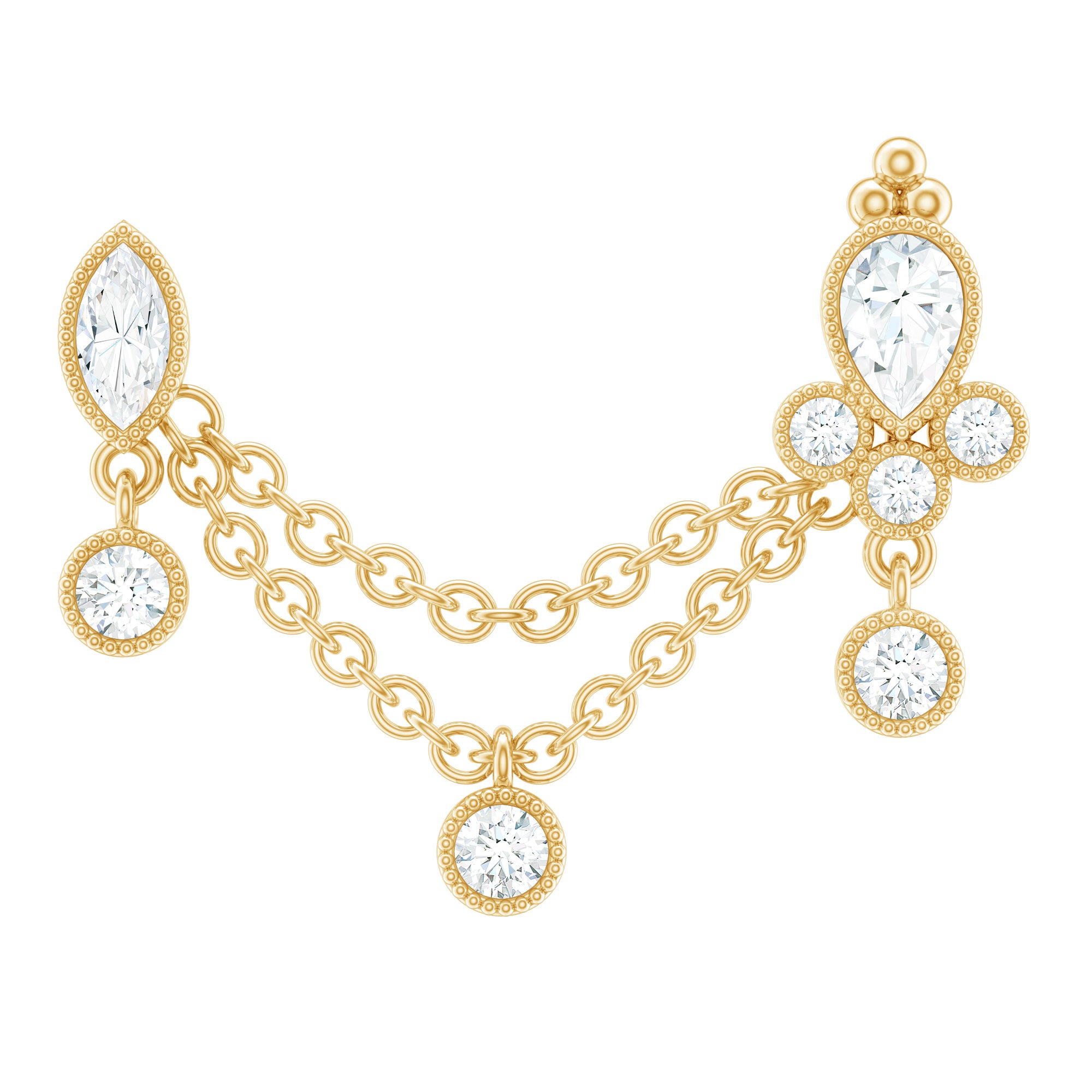 Certified Moissanite Double Chain Earring for Helix Piercing D-VS1 - Rosec Jewels