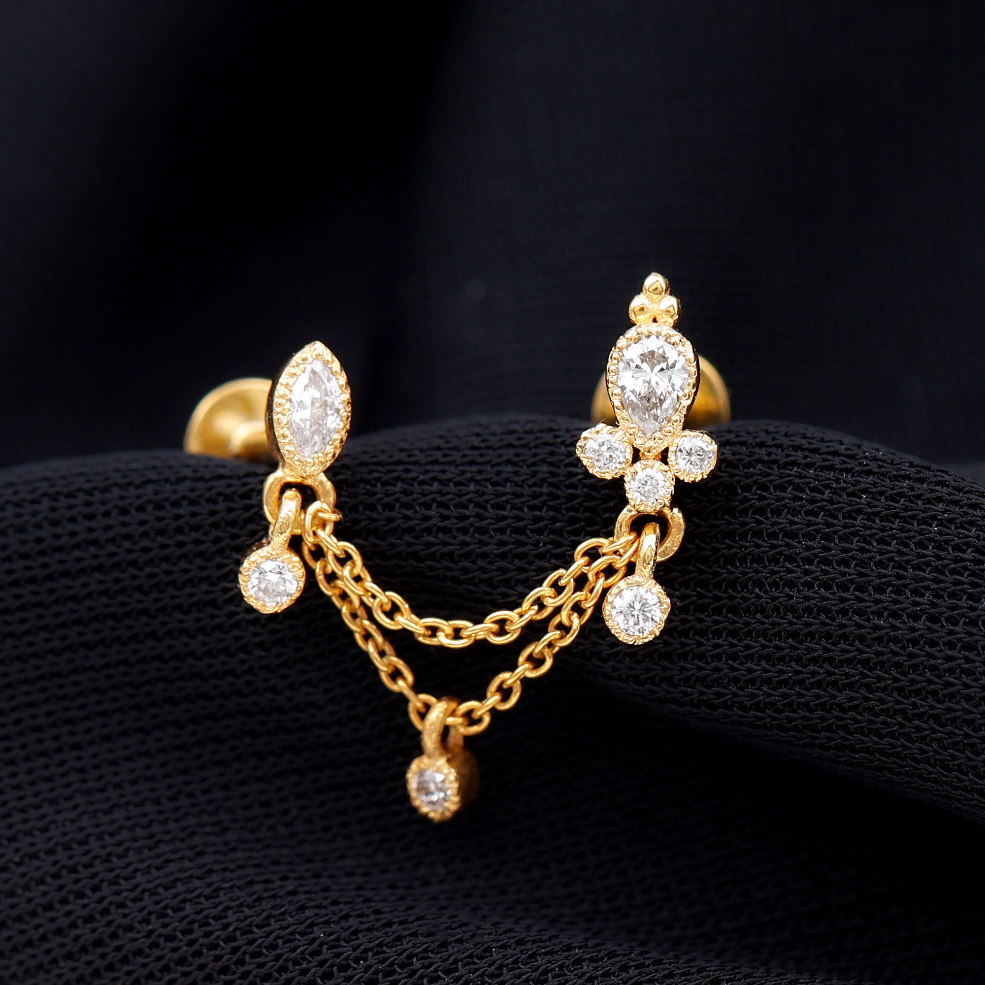 Certified Moissanite Double Chain Earring for Helix Piercing D-VS1 - Rosec Jewels