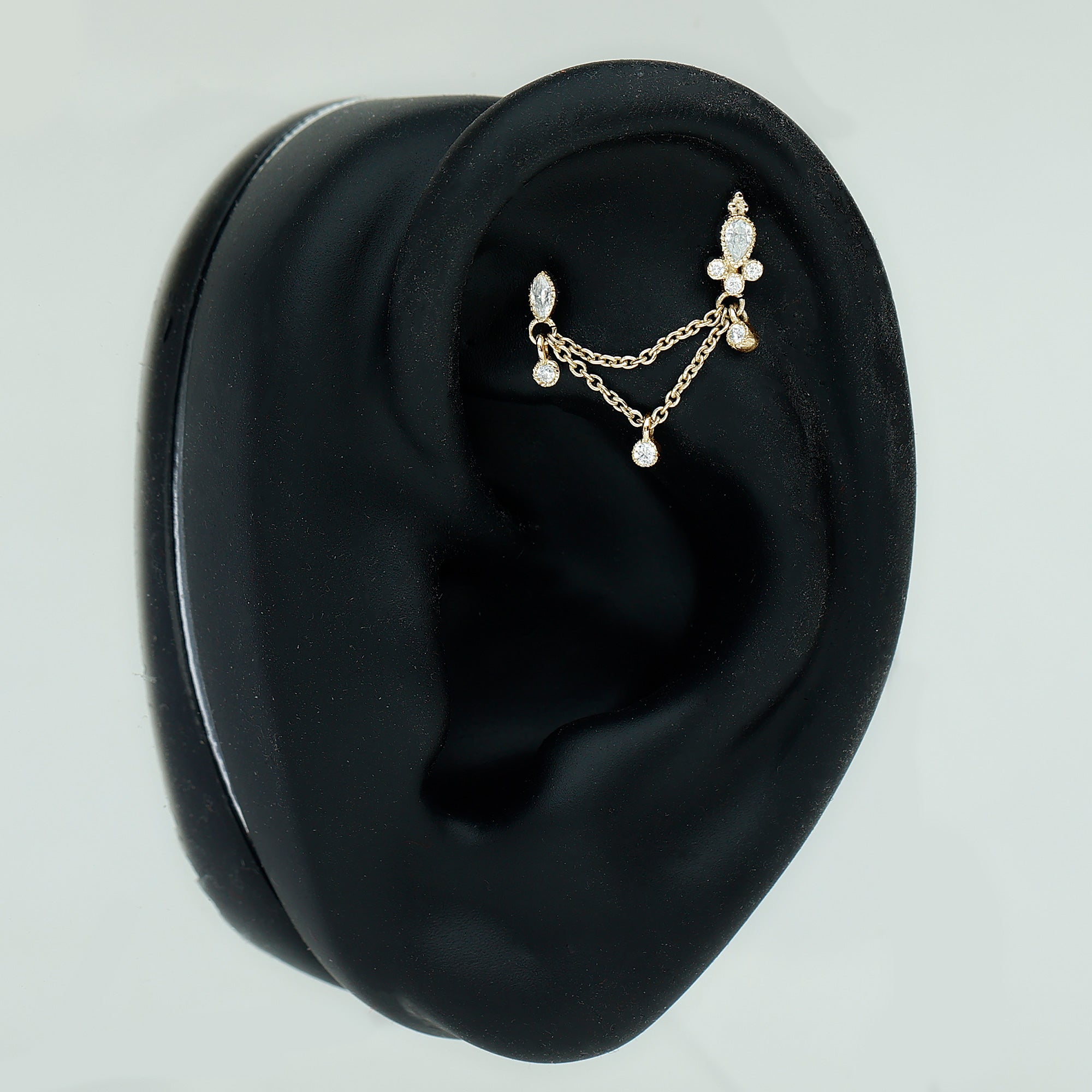 Certified Moissanite Double Chain Earring for Helix Piercing D-VS1 - Rosec Jewels
