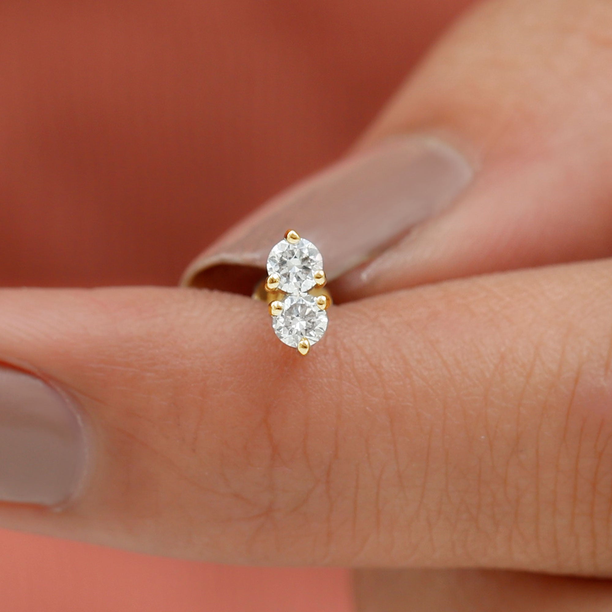 Minimalist Moissanite 2 Stone Earring for Tragus Piercing D-VS1 - Rosec Jewels
