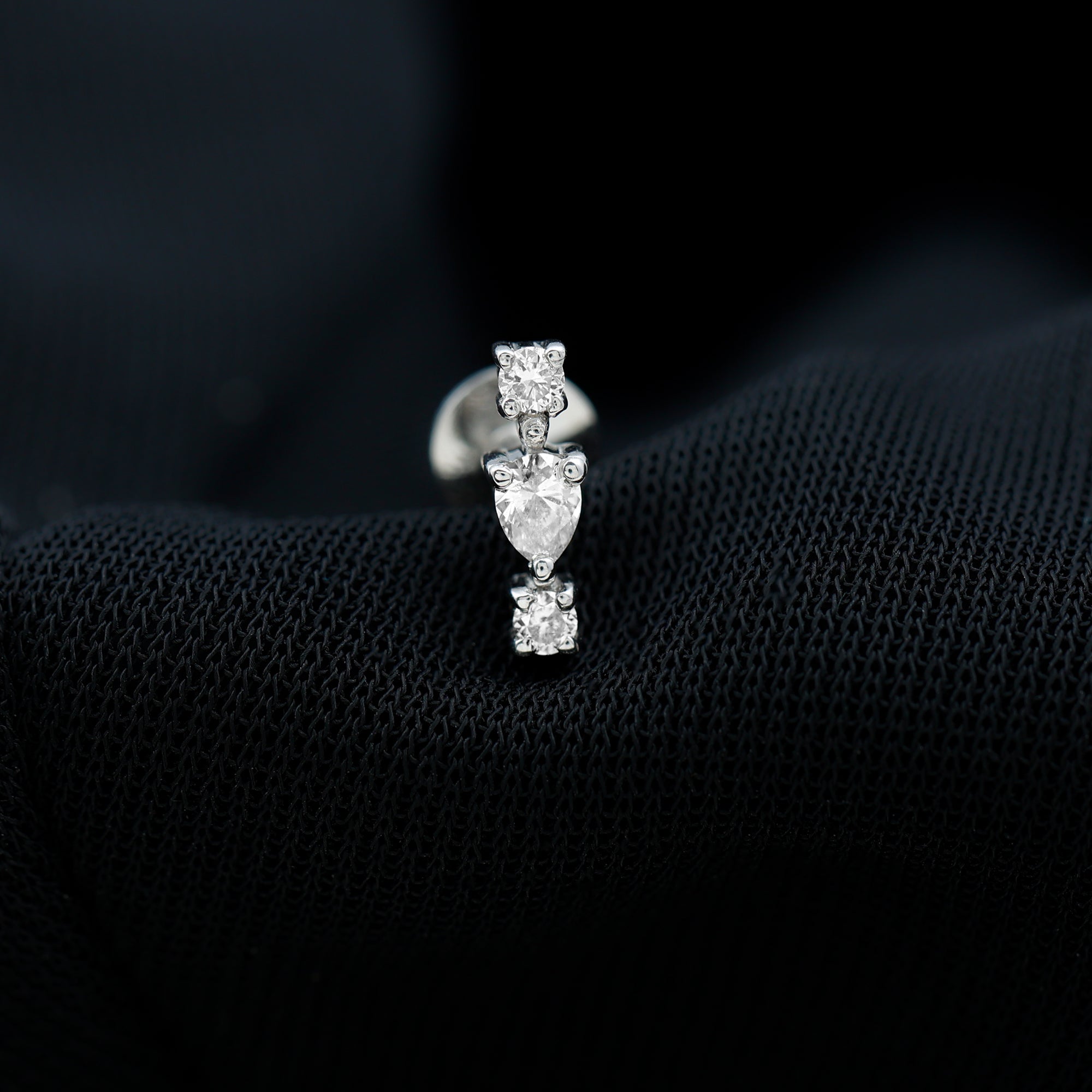 Certified Moissanite 3 Stone Tragus Earring D-VS1 - Rosec Jewels