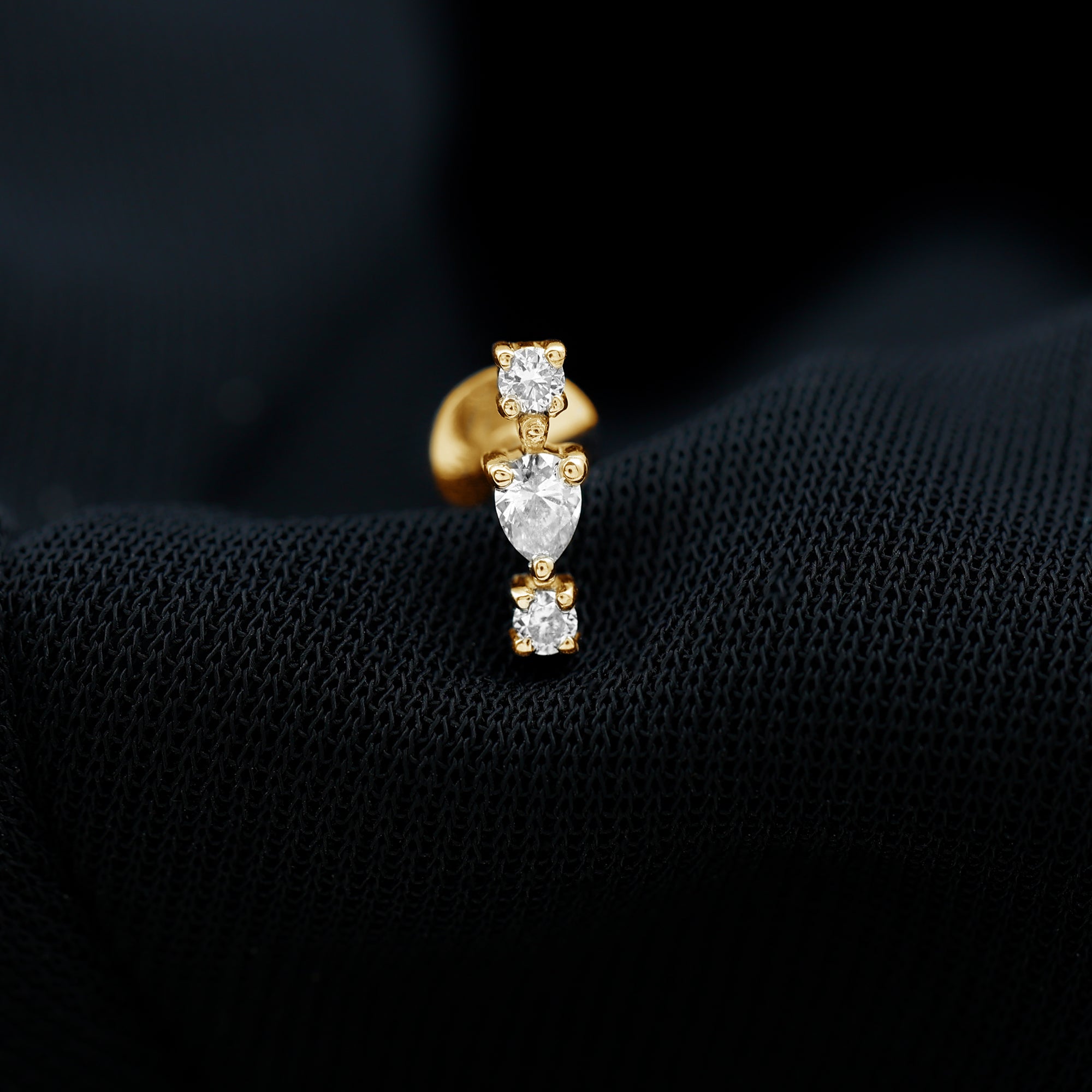 Certified Moissanite 3 Stone Tragus Earring D-VS1 - Rosec Jewels