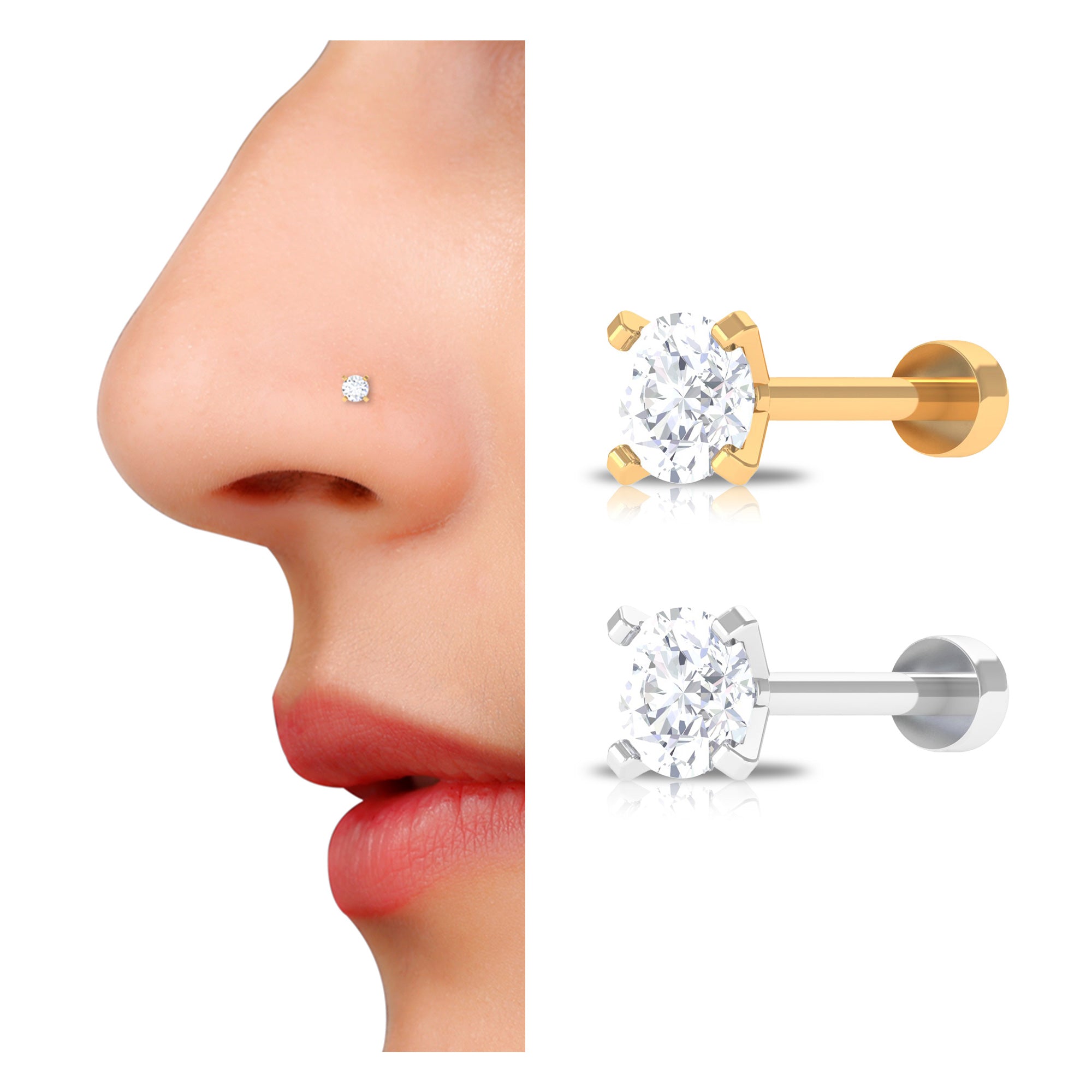 Minimalist Peg Head Set Diamond Nose Pin Stud Natural - ( HI-SI ) - Rosec Jewels