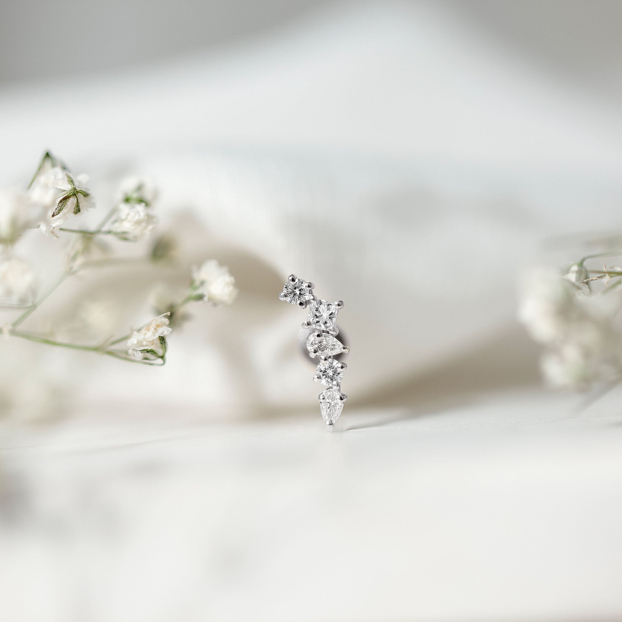 Unique Diamond Crawler Earring for Helix Piercing Natural - ( HI-SI ) - Rosec Jewels
