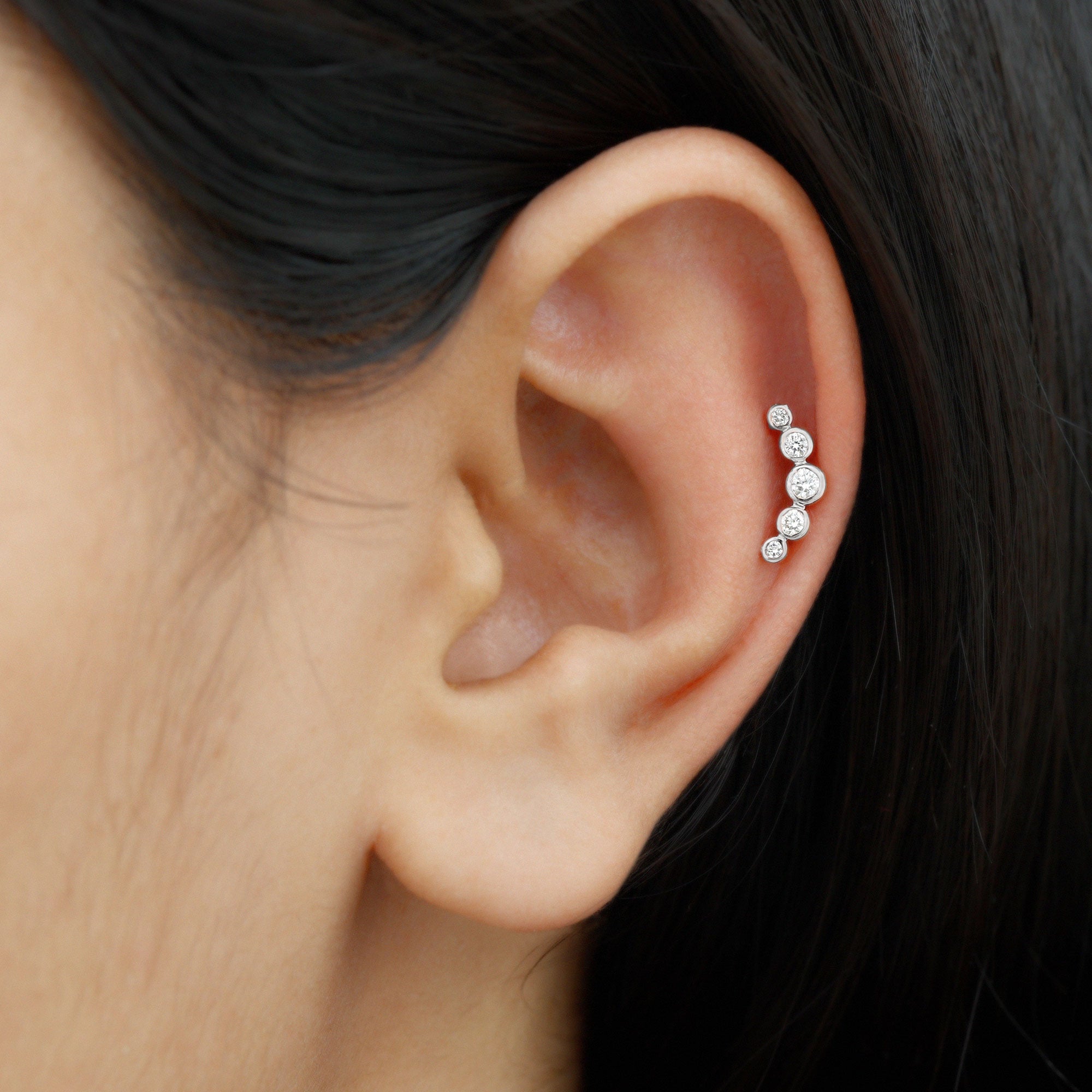 Graduated Diamond Ear Climber Earring in Bezel Setting Natural - ( HI-SI ) - Rosec Jewels