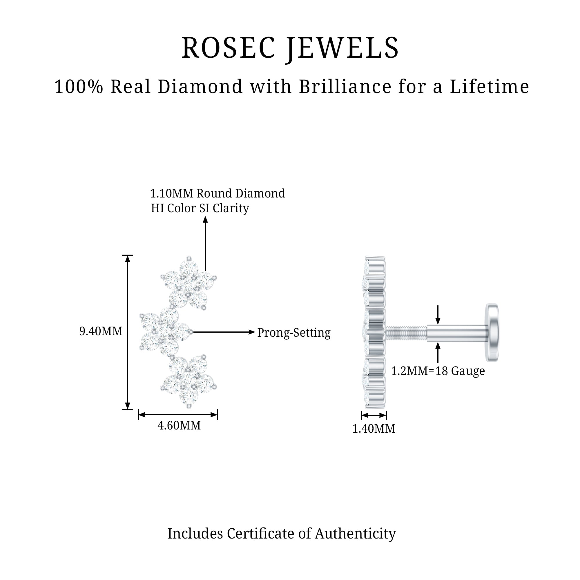Helix Flower Crawler Earring with Diamond Natural - ( HI-SI ) - Rosec Jewels