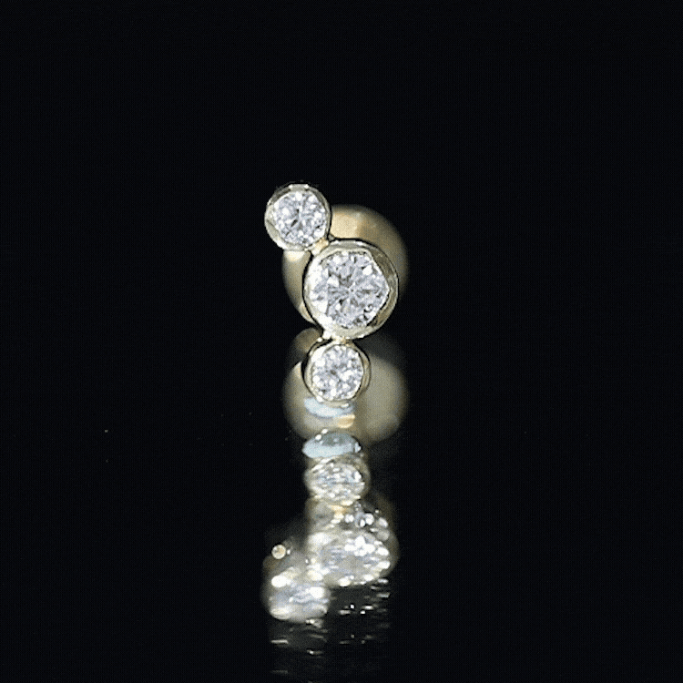 Bezel Set Diamond Three Stone Earring for Helix Piercing Natural - ( HI-SI ) - Rosec Jewels