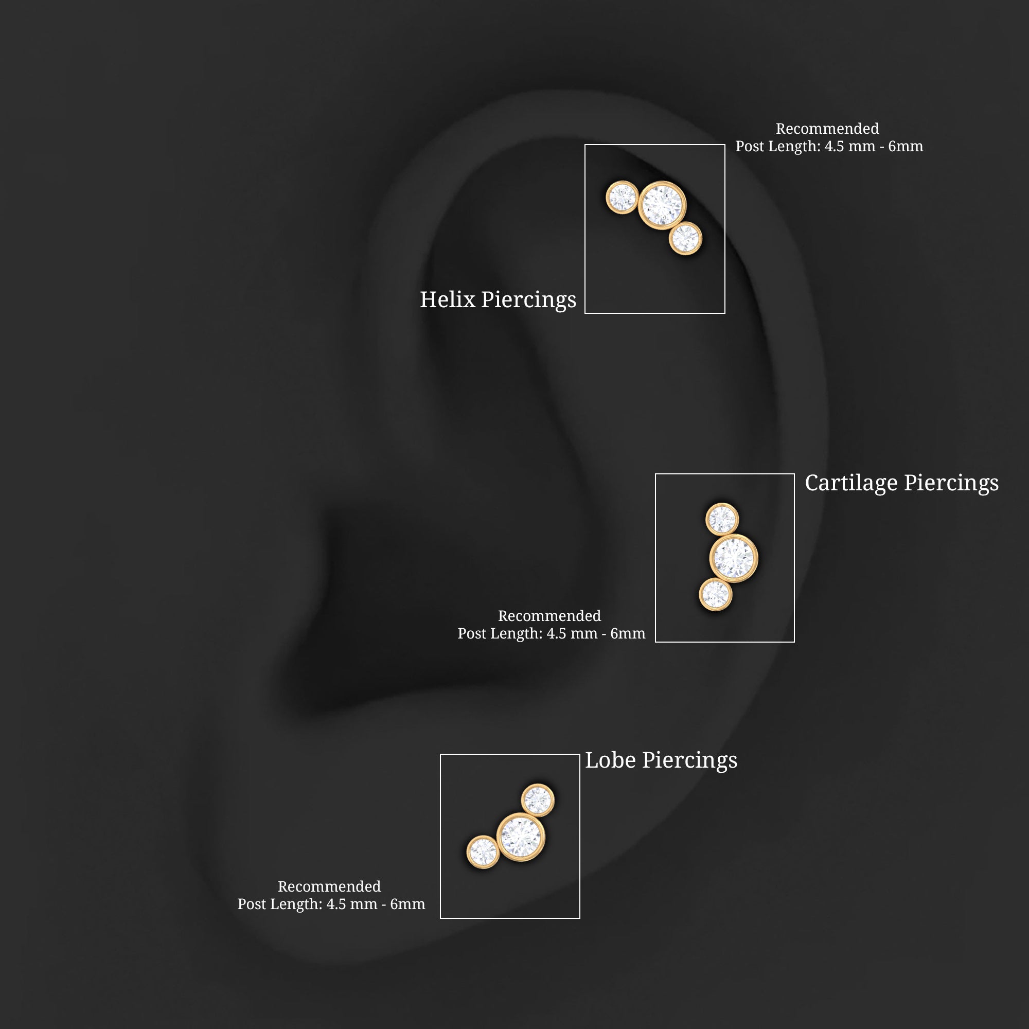 Bezel Set Diamond Three Stone Earring for Helix Piercing Natural - ( HI-SI ) - Rosec Jewels
