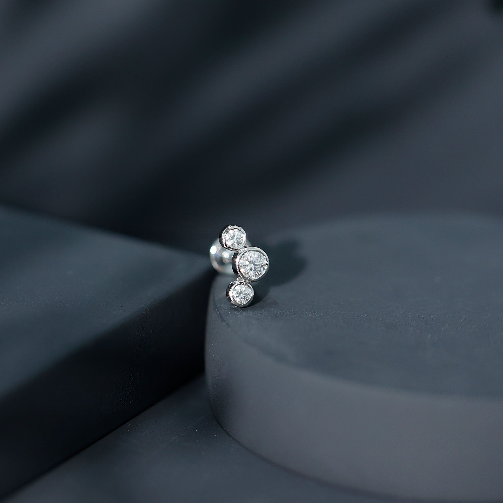 Bezel Set Diamond Three Stone Earring for Helix Piercing Natural - ( HI-SI ) - Rosec Jewels