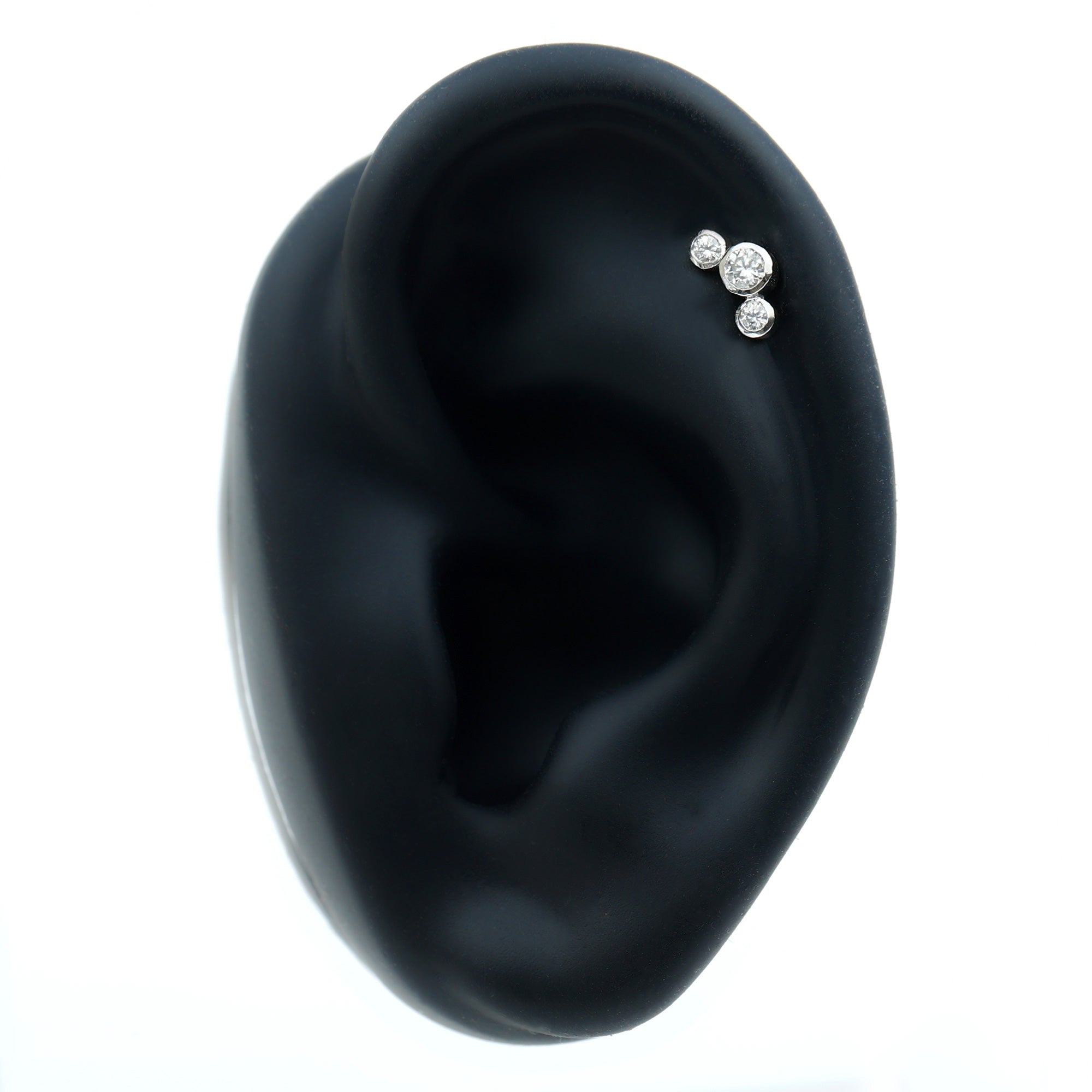 Bezel Set Diamond Three Stone Earring for Helix Piercing Natural - ( HI-SI ) - Rosec Jewels