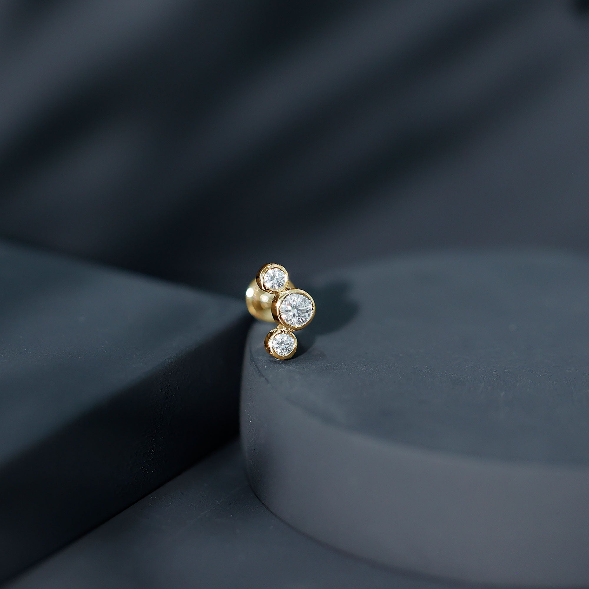 Bezel Set Diamond Three Stone Earring for Helix Piercing Natural - ( HI-SI ) - Rosec Jewels