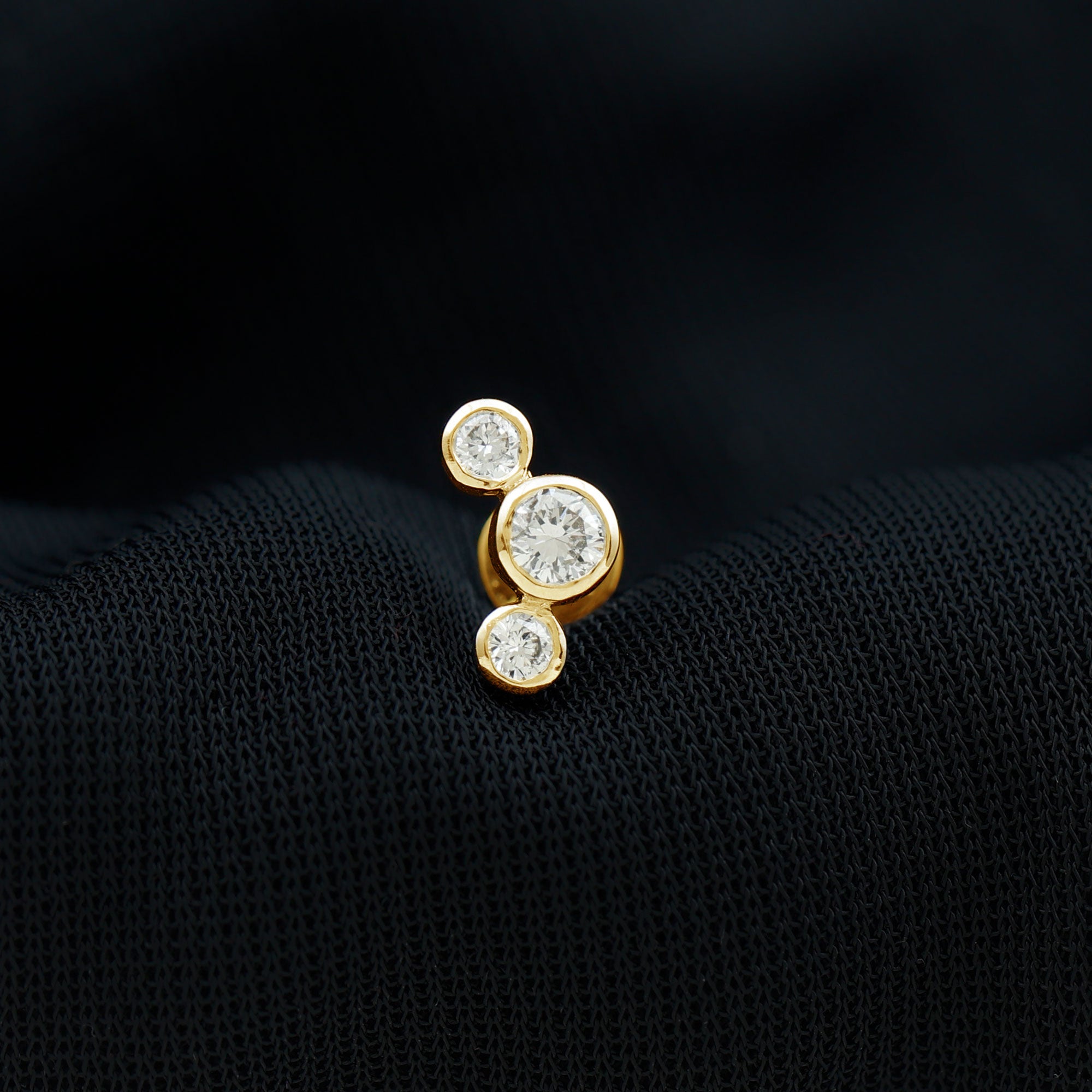 Bezel Set Diamond Three Stone Earring for Helix Piercing Natural - ( HI-SI ) - Rosec Jewels