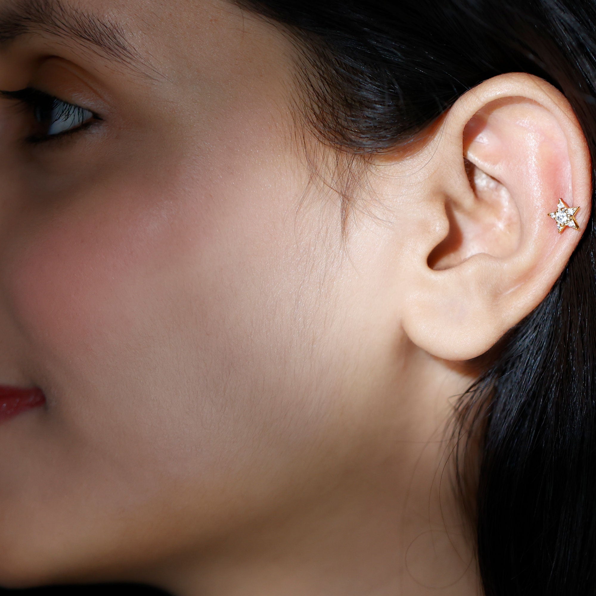 Minimal Diamond Star Celestial Earring for Helix Piercing Natural - ( HI-SI ) - Rosec Jewels