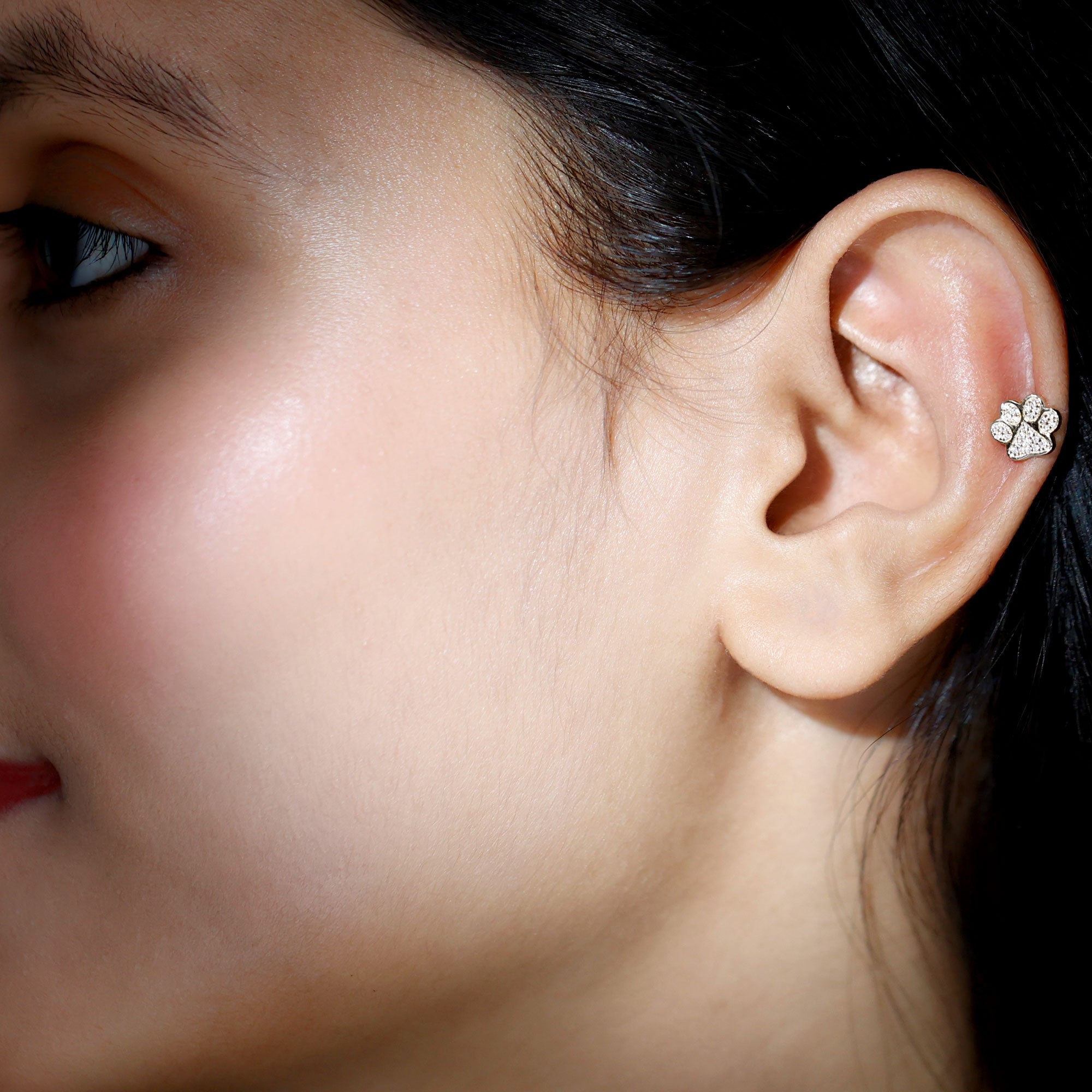 Certified Diamond Paw Cartilage Earring Natural - ( HI-SI ) - Rosec Jewels