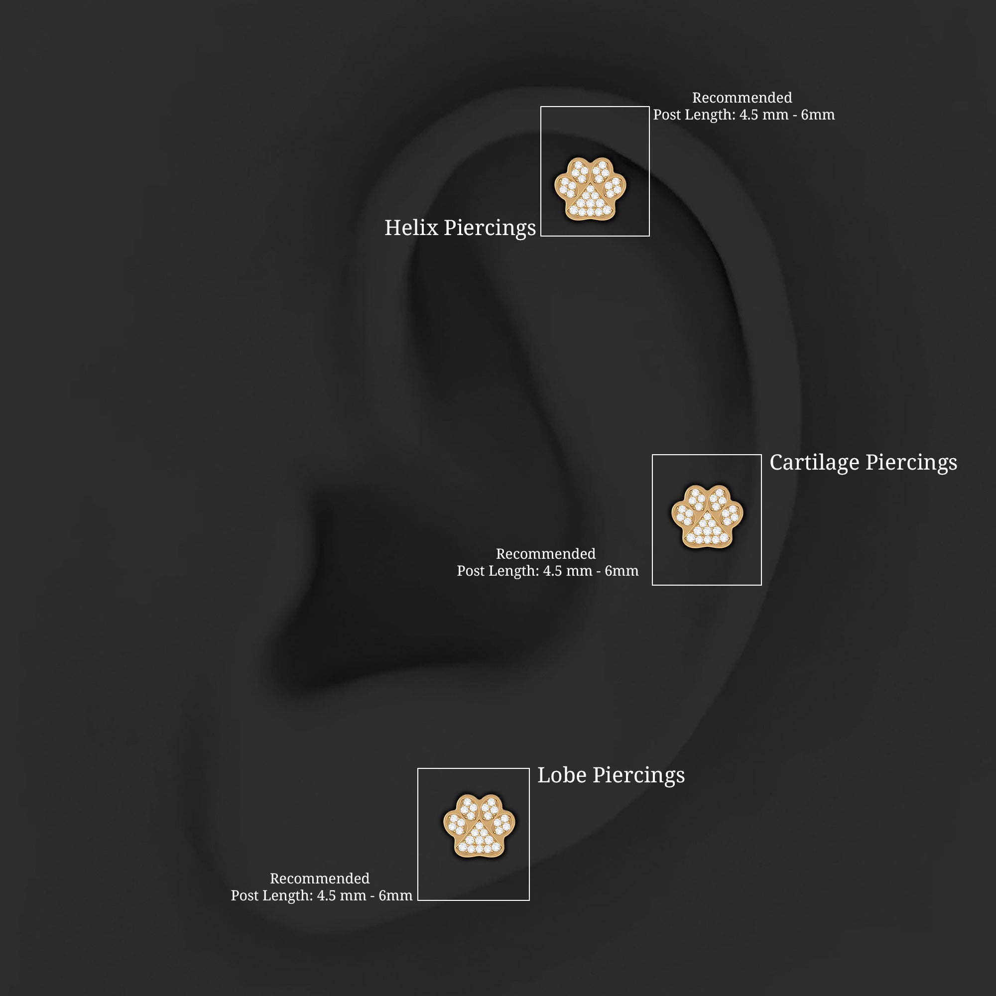 Certified Diamond Paw Cartilage Earring Natural - ( HI-SI ) - Rosec Jewels